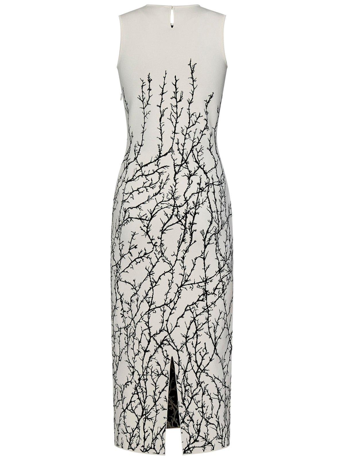 Shop Alexander Mcqueen Thorn Branches Knitted Sleeveless Midi Dress In White