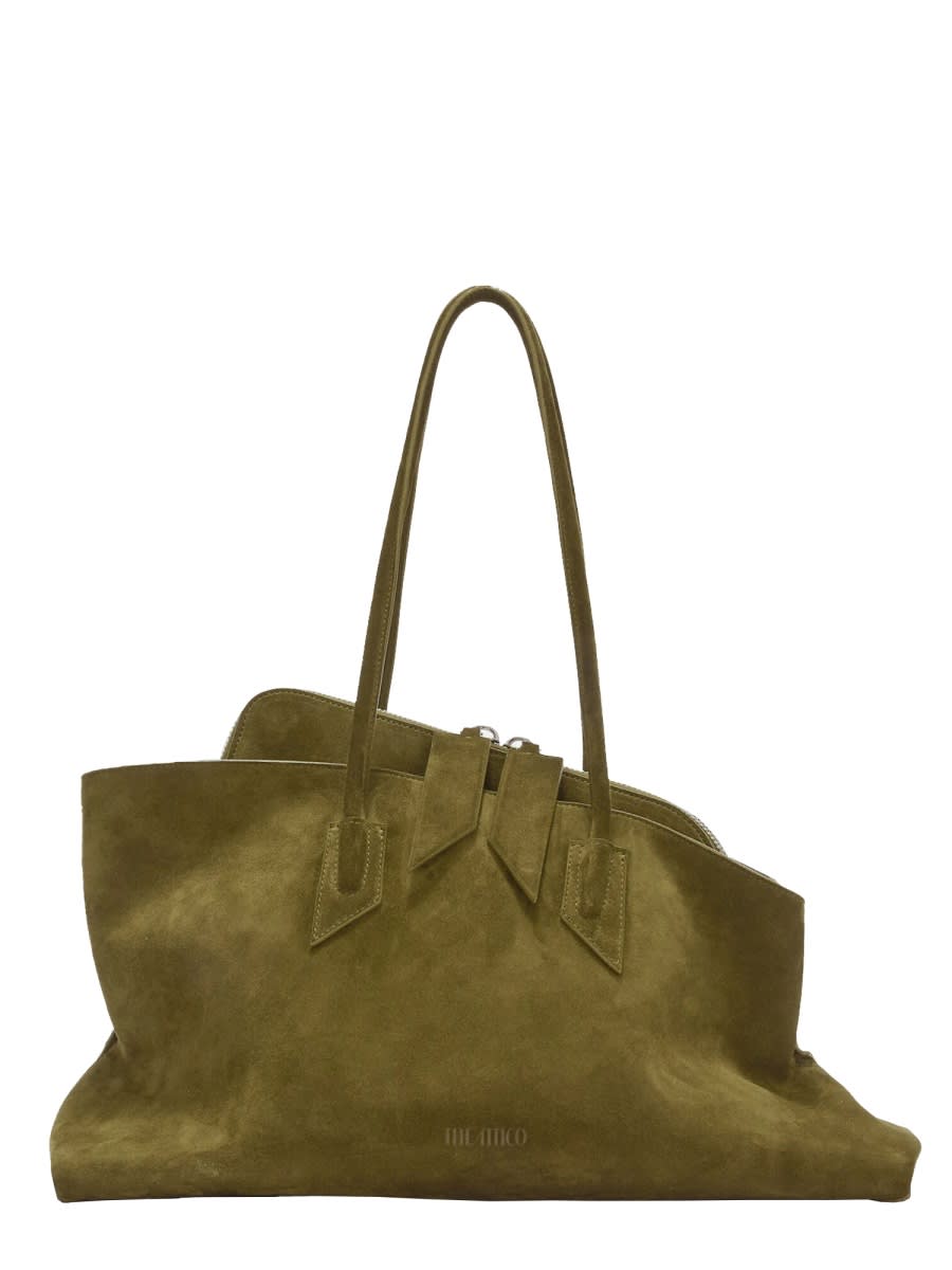 Attico La Passeggiata Green Shoulder Bag With Two Top Handles In Leather Suede Woman In Brown