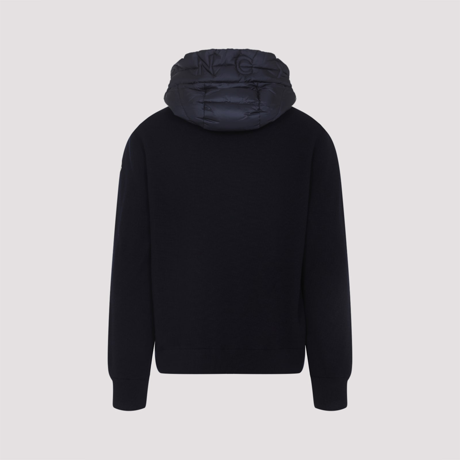 Moncler Insulated Front Jacket With Knitted Sleeves In Blue
