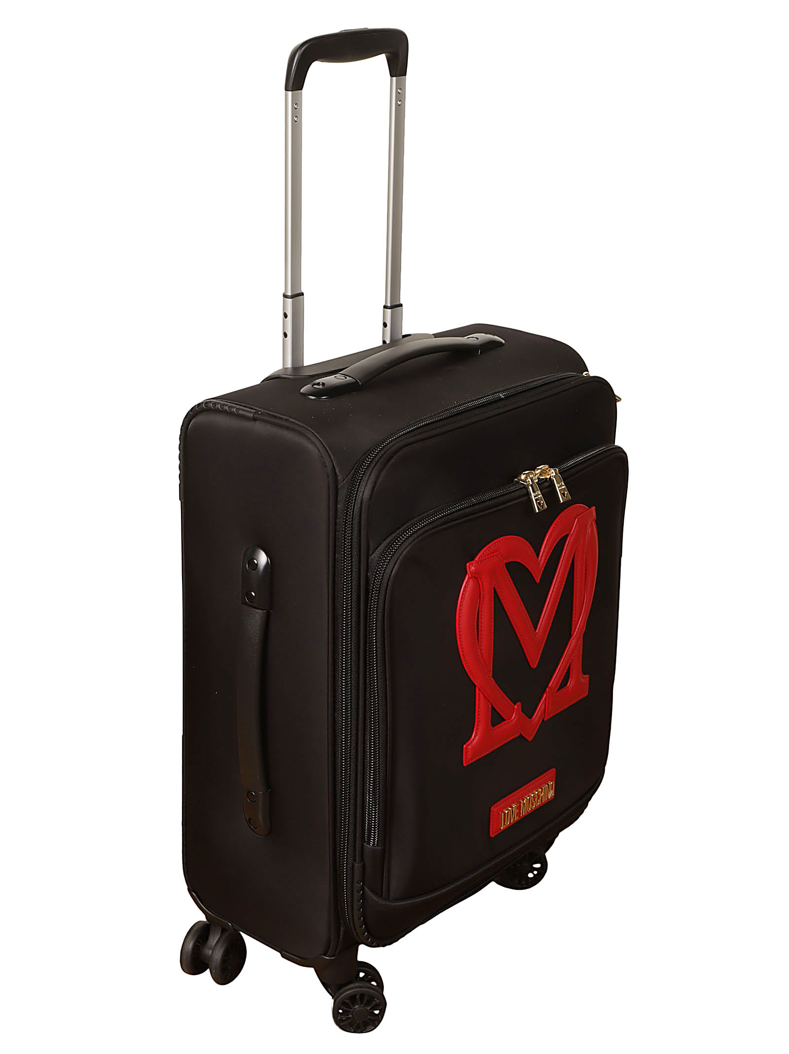 Shop Love Moschino Heart Patched Two-way Zipped Trolley Luggage In Black/red