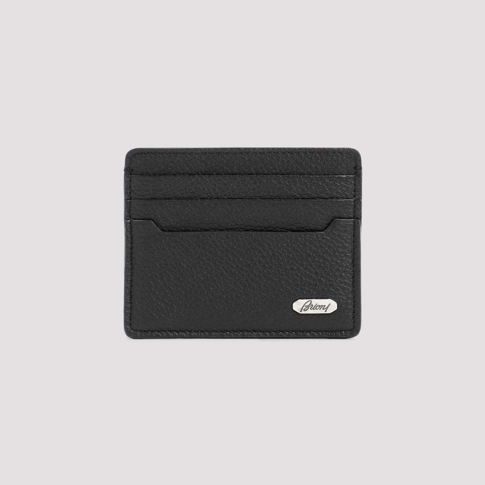 Shop Brioni Leather Card Holder In Black Taupe