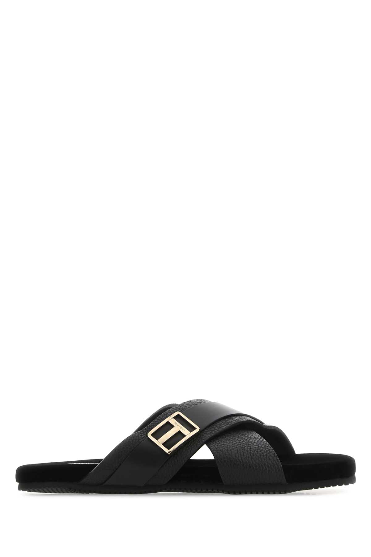 Shop Tom Ford Black Leather Slippers In U9000
