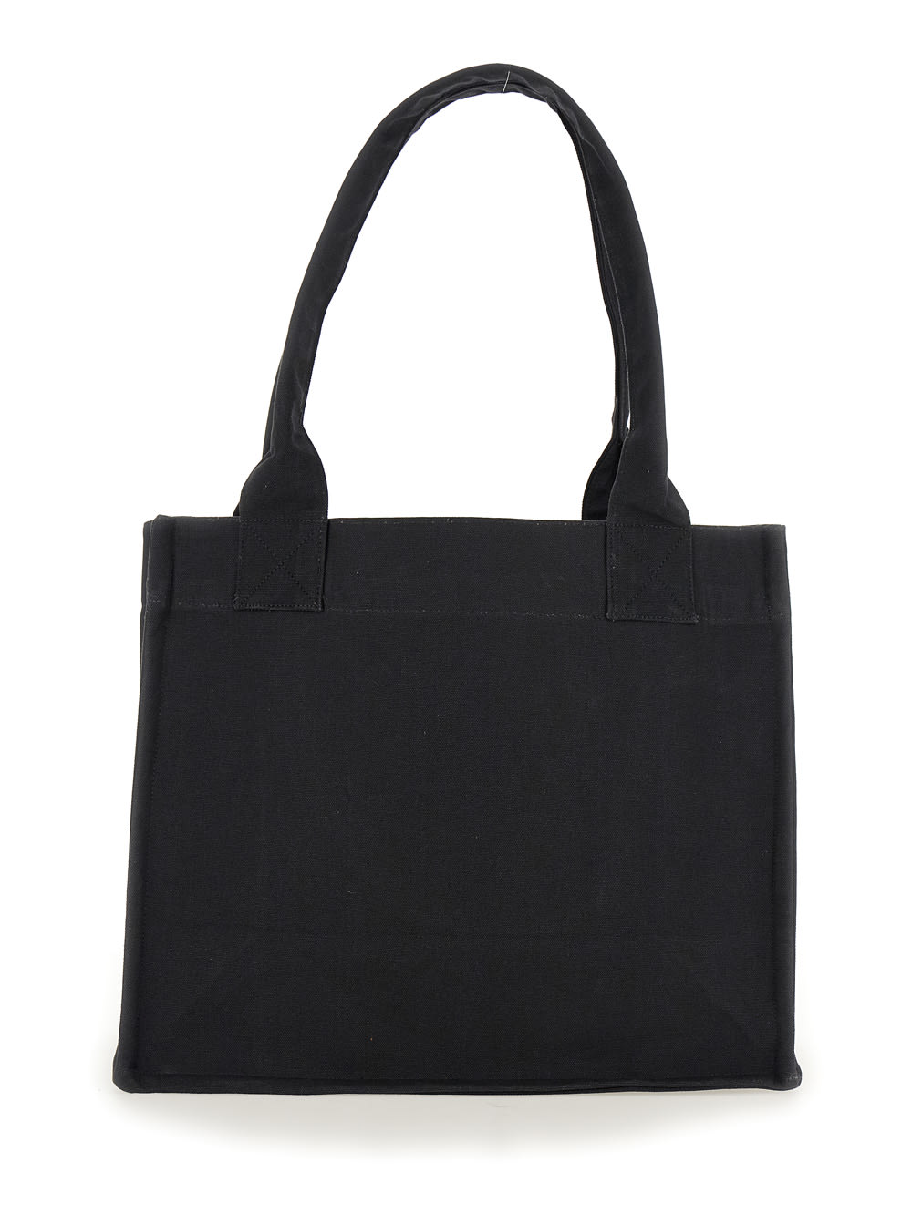 Ganni Black Shopper With Embroidered Logo On The Front In Denim Woman In Phantom