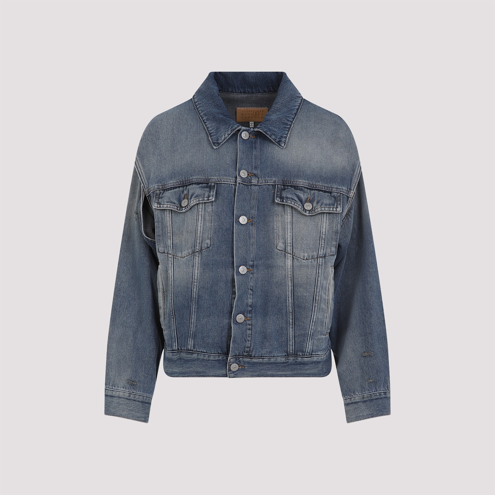 Mm6 Maison Margiela Faded Effect Denim Jacket In Grey Blue
