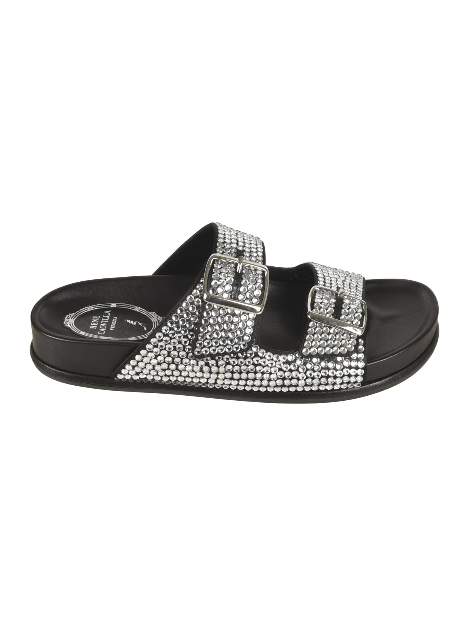 Shop René Caovilla Emma Embellished Sliders In Black