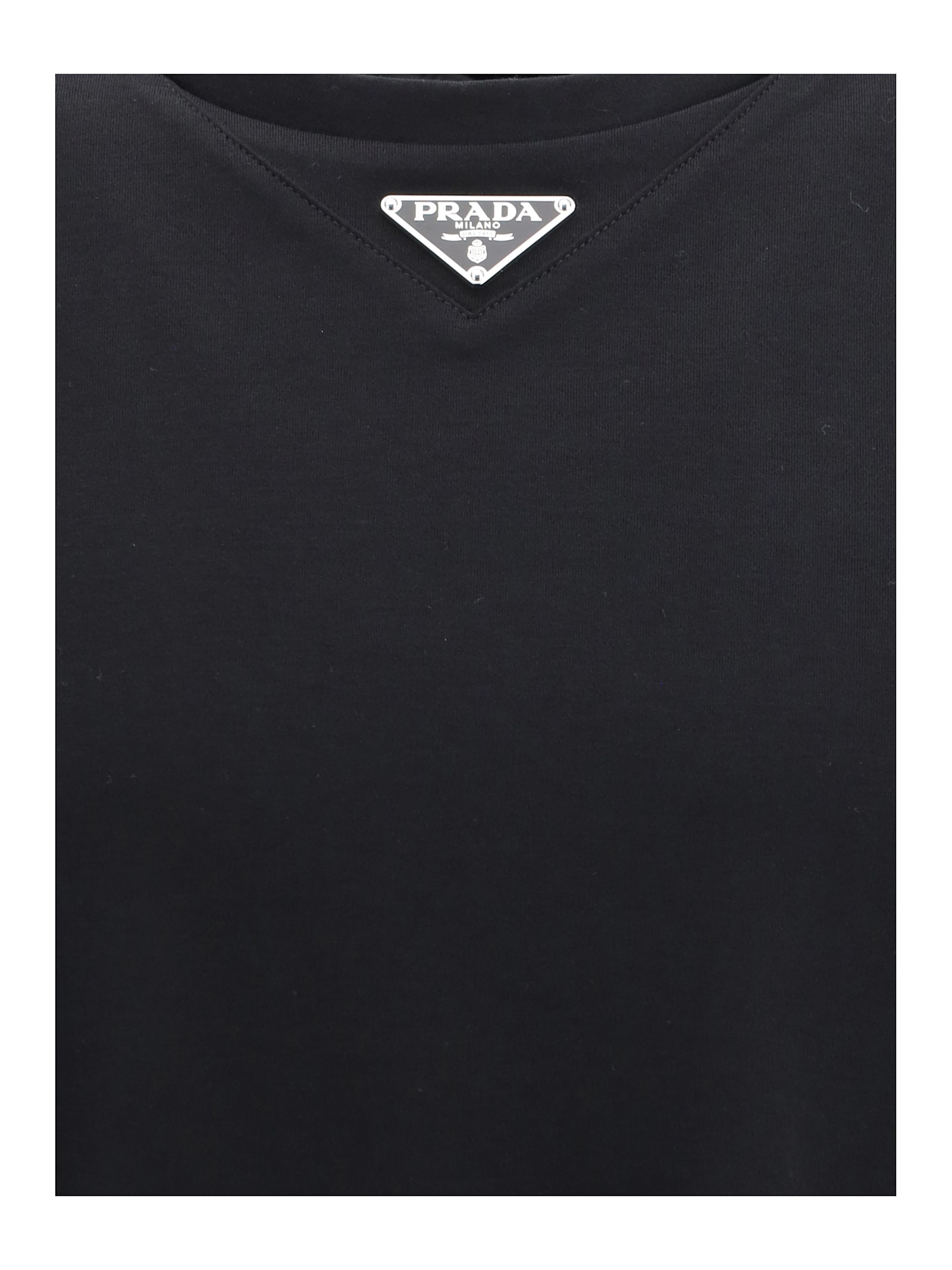 Prada Triangle-logo Cotton T-shirt In Black