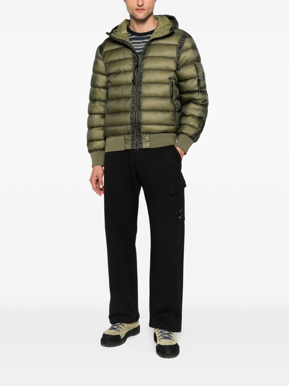 C.p. Company Black Linen And Cotton Blend Utility Trousers In Animal Print