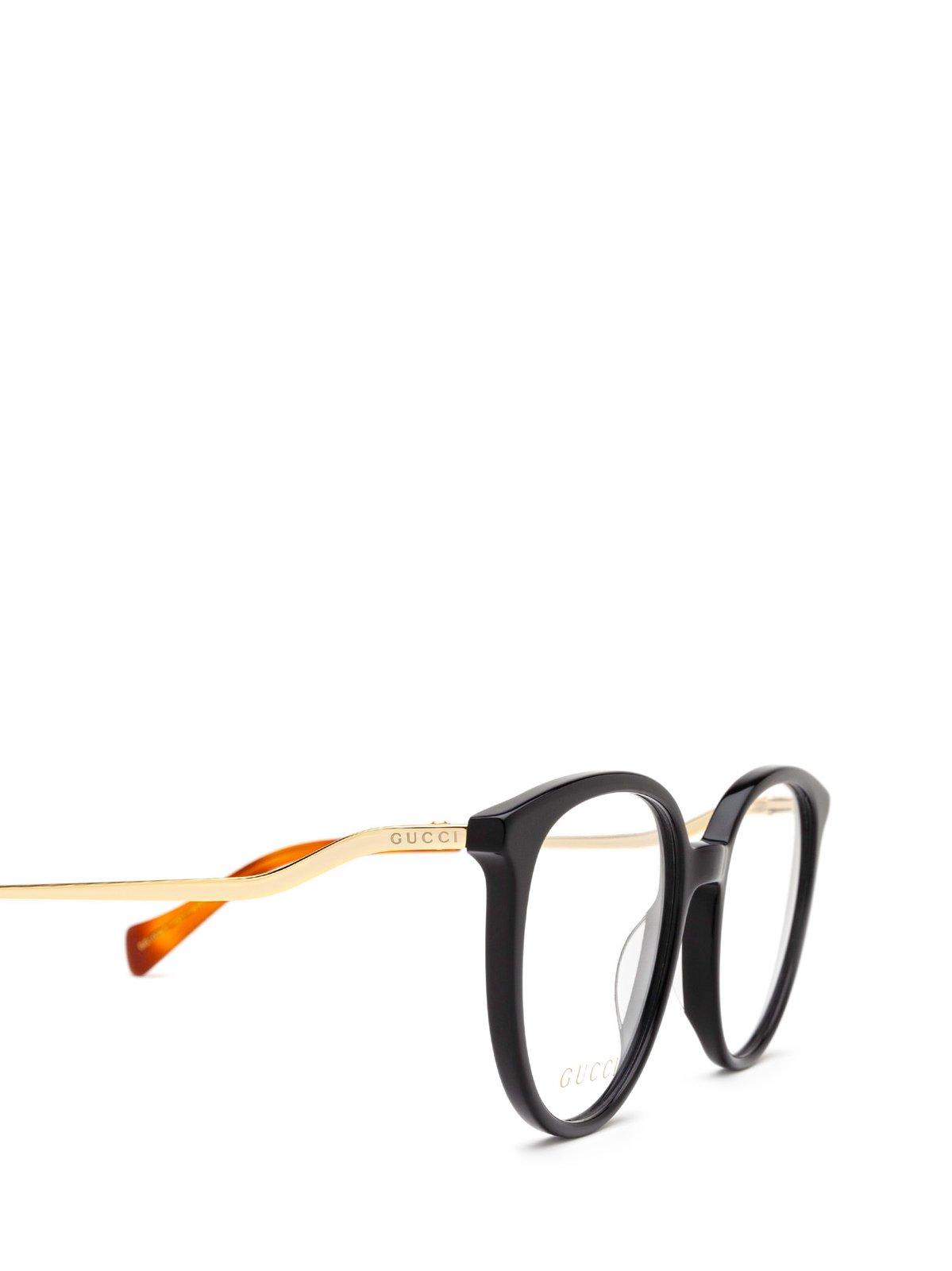 Shop Gucci Round Frame Glasses In 001 Black Gold Transparen