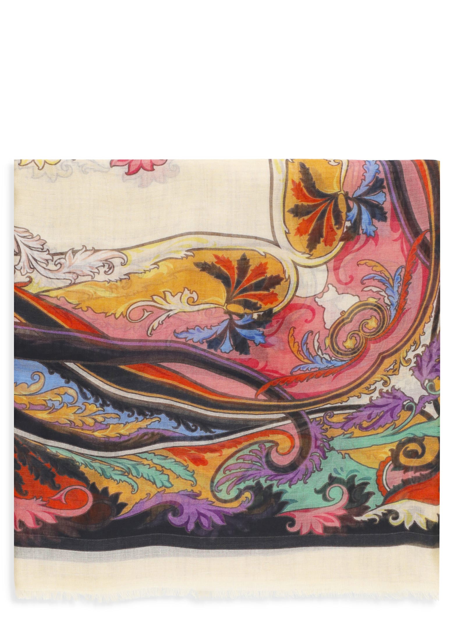 Etro Floral Printed Frayed Edge Scarf