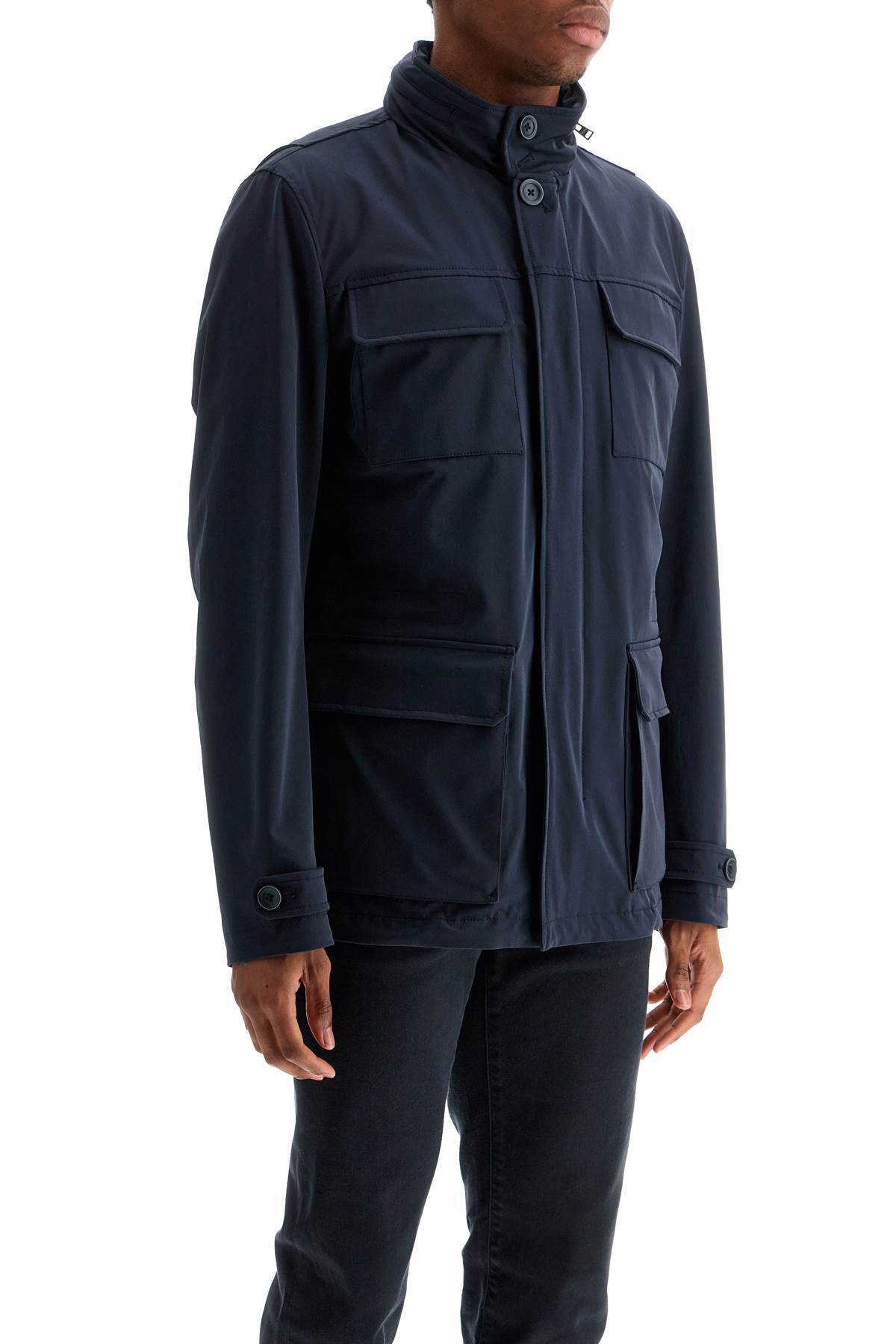 Herno Dark Blue Polyester City Life Jacket With High Collar In Blu (blue)