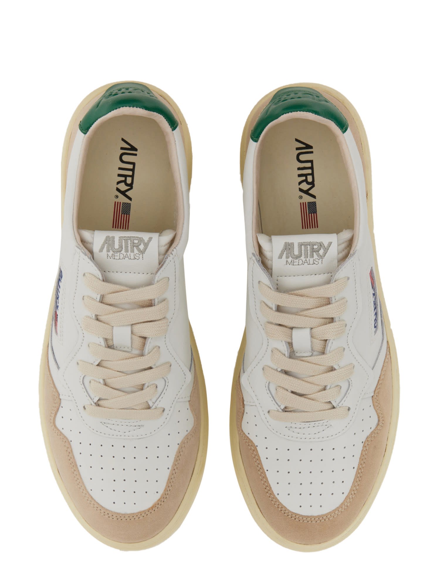 Autry Low-top Sneakers With Mixed Textures And Contrast Heel Tab In White