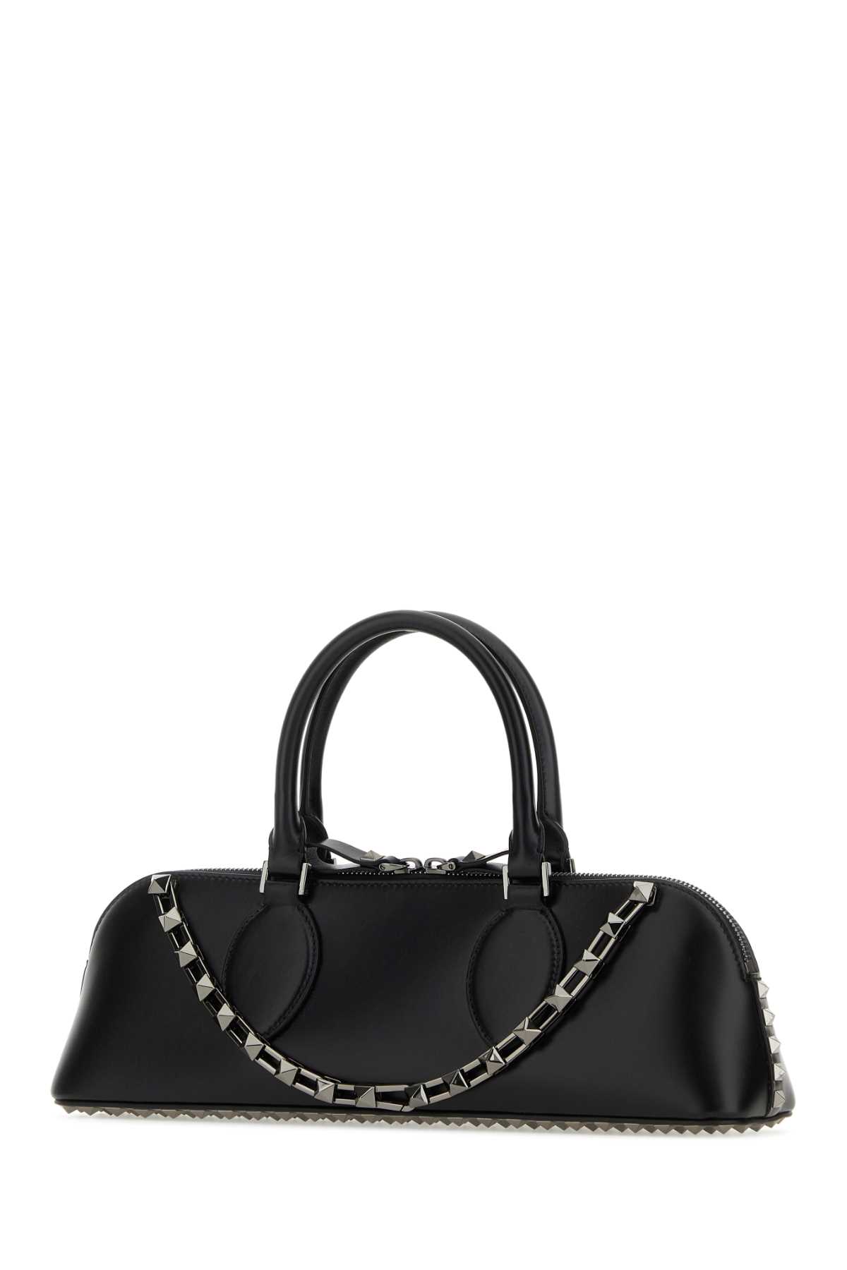 Shop Valentino Black Leather Rockstud East-west Handbag In Nero