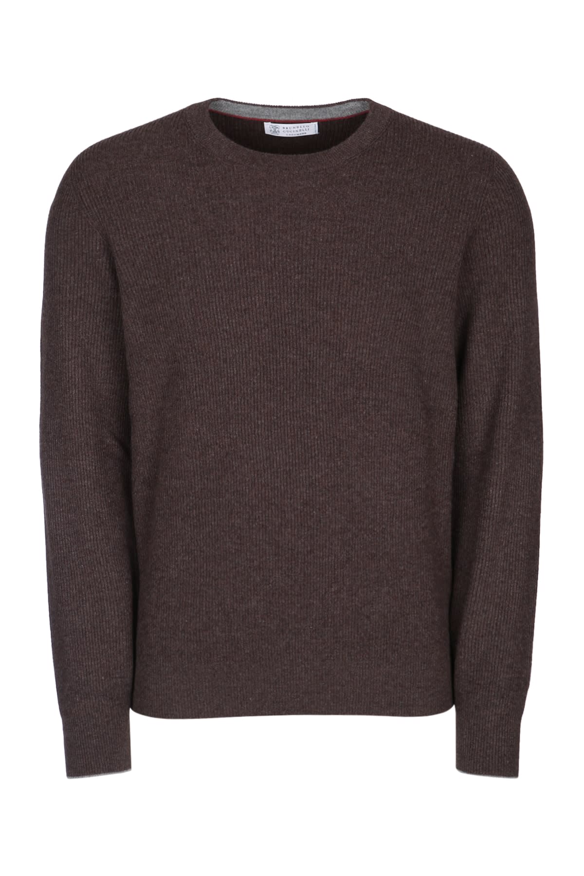Brunello Cucinelli Cashmere Crew-neck Sweater Ribbed Finish In Brown