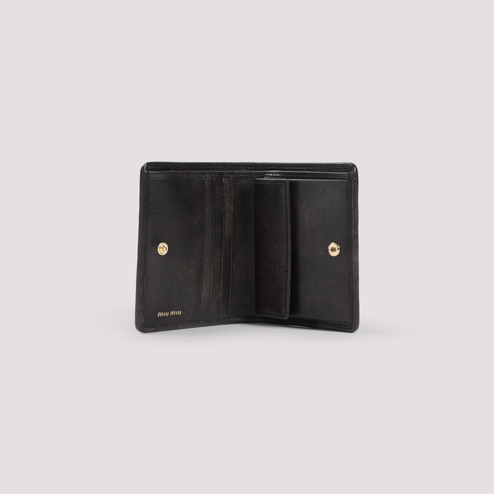 Miu Miu Lamb Leather Wallet Compact Design Gold-toned Hardware