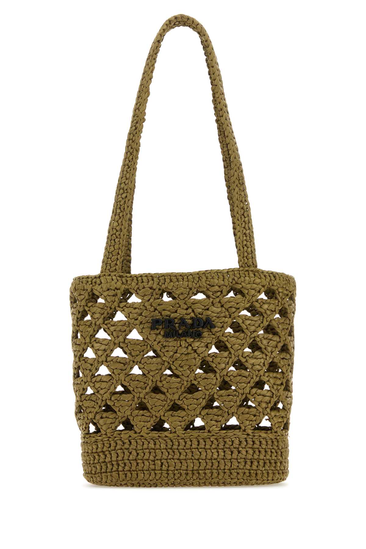 Shop Prada Khaki Straw Handbag In Oliva