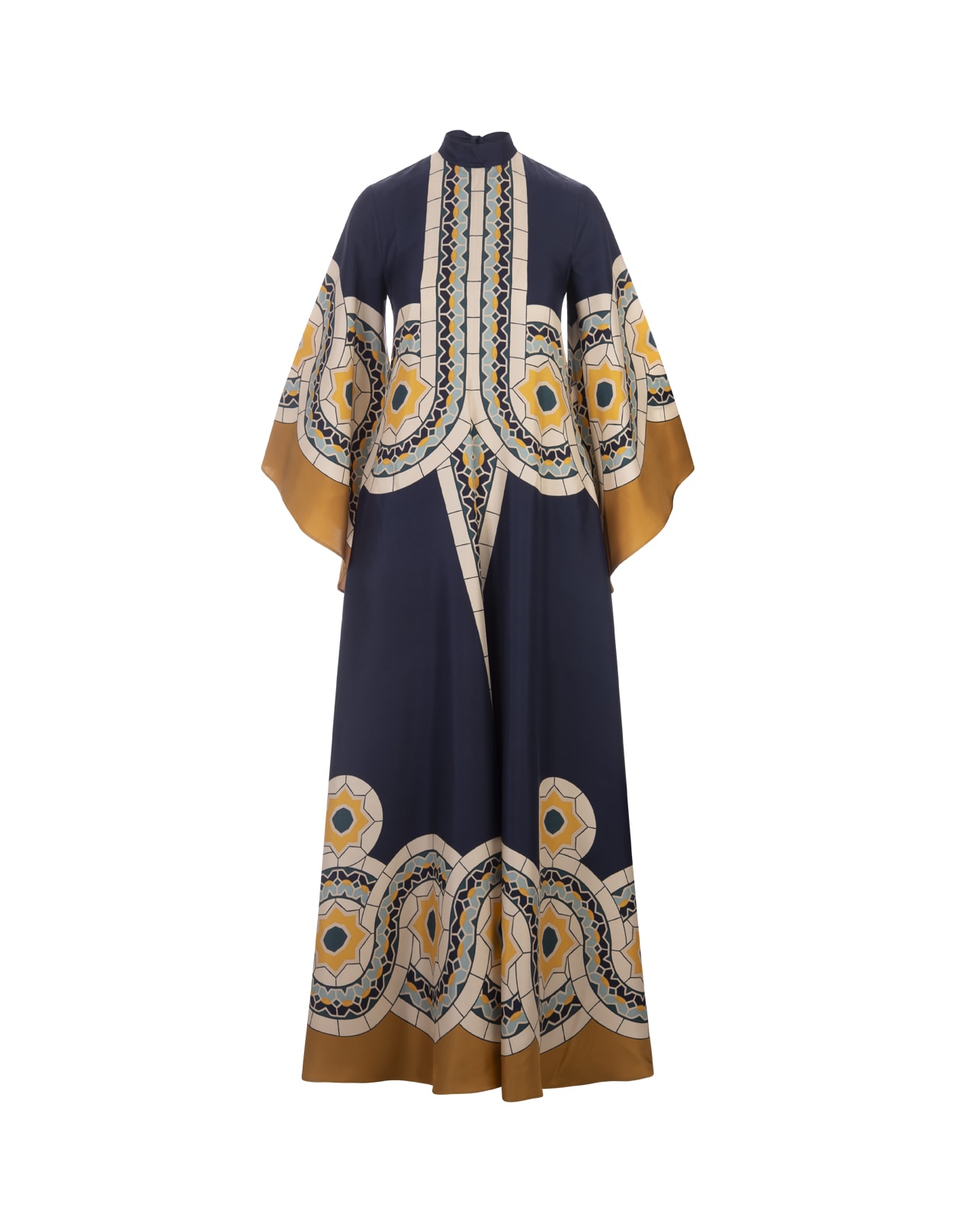 Shop La Doublej Magnifico Dress In Mudejar Placée Blue Silk Twill