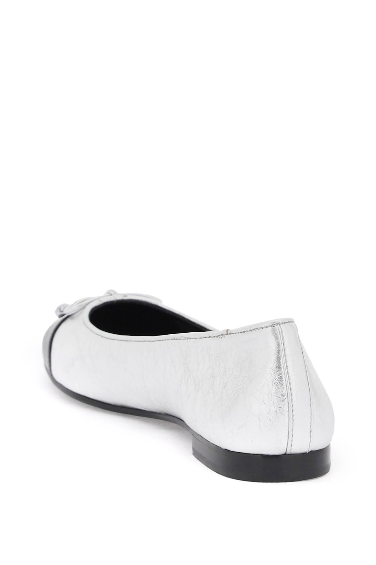 Shop Tory Burch Laminated Ballet Flats With Contrasting Toe In Silver Perfect Black (silver)