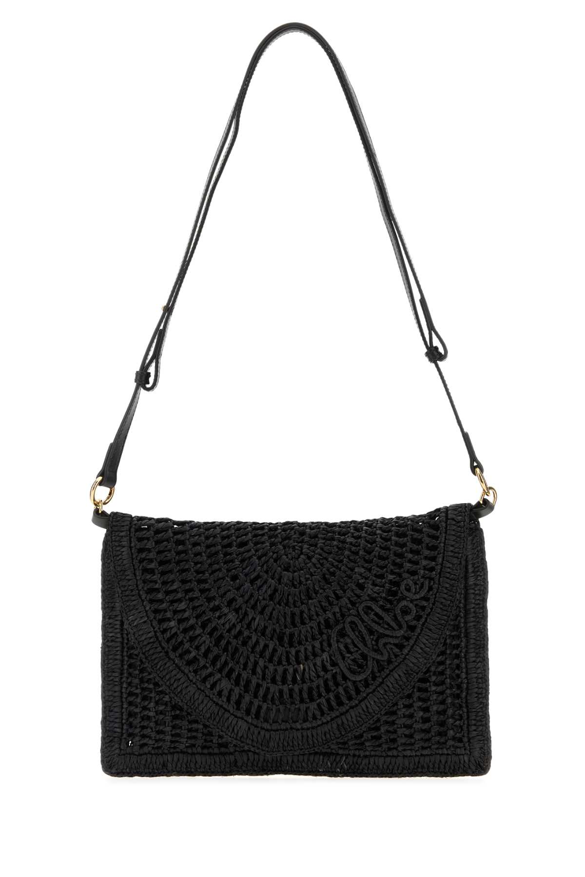 Chloé Chloe Black Raffia Summer Banana Crossbody Bag In Black