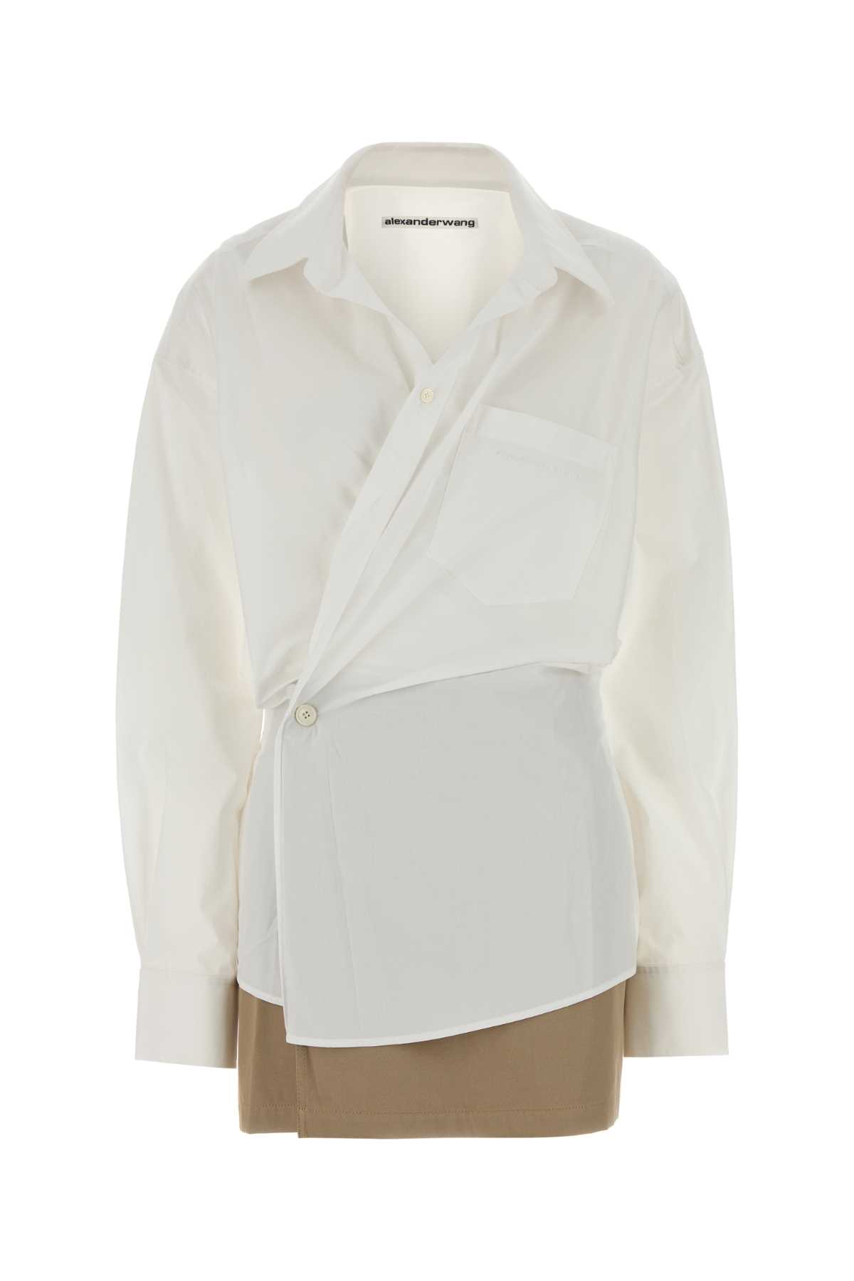 Alexander Wang White Poplin Mini Dress In Neutral