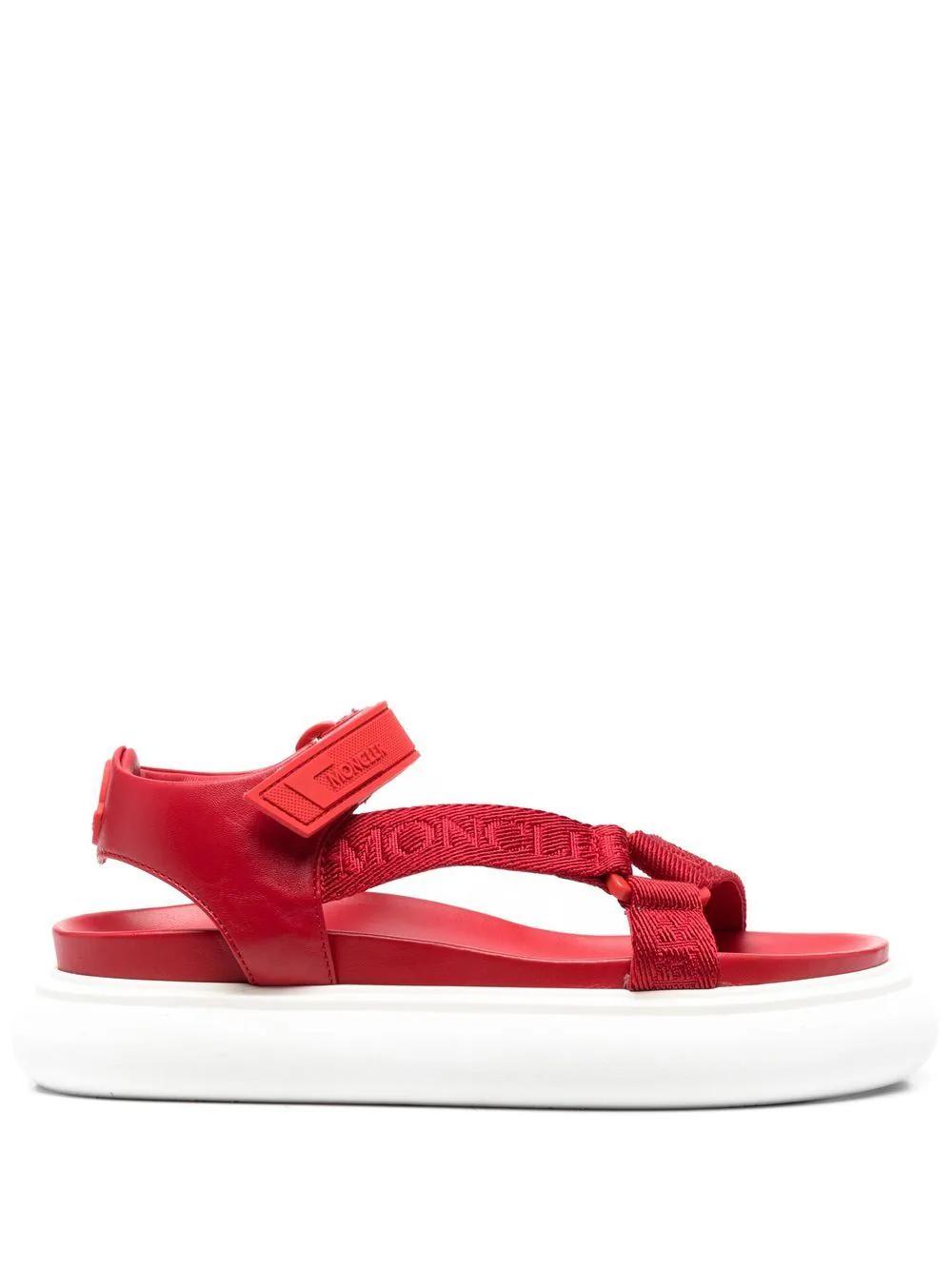 Shop Moncler Multi-strap Flatform Sandal In Red