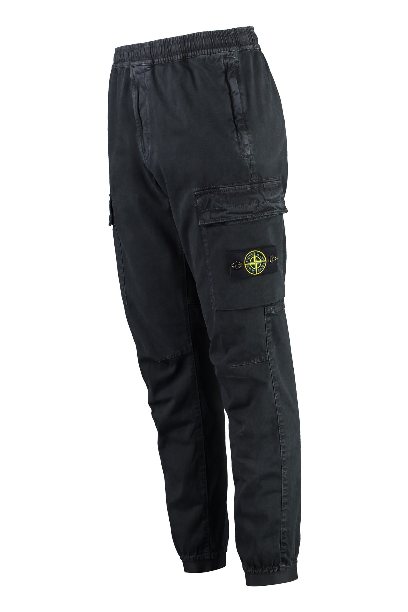 Shop Stone Island Stretch Cotton Cargo Trousers In Black