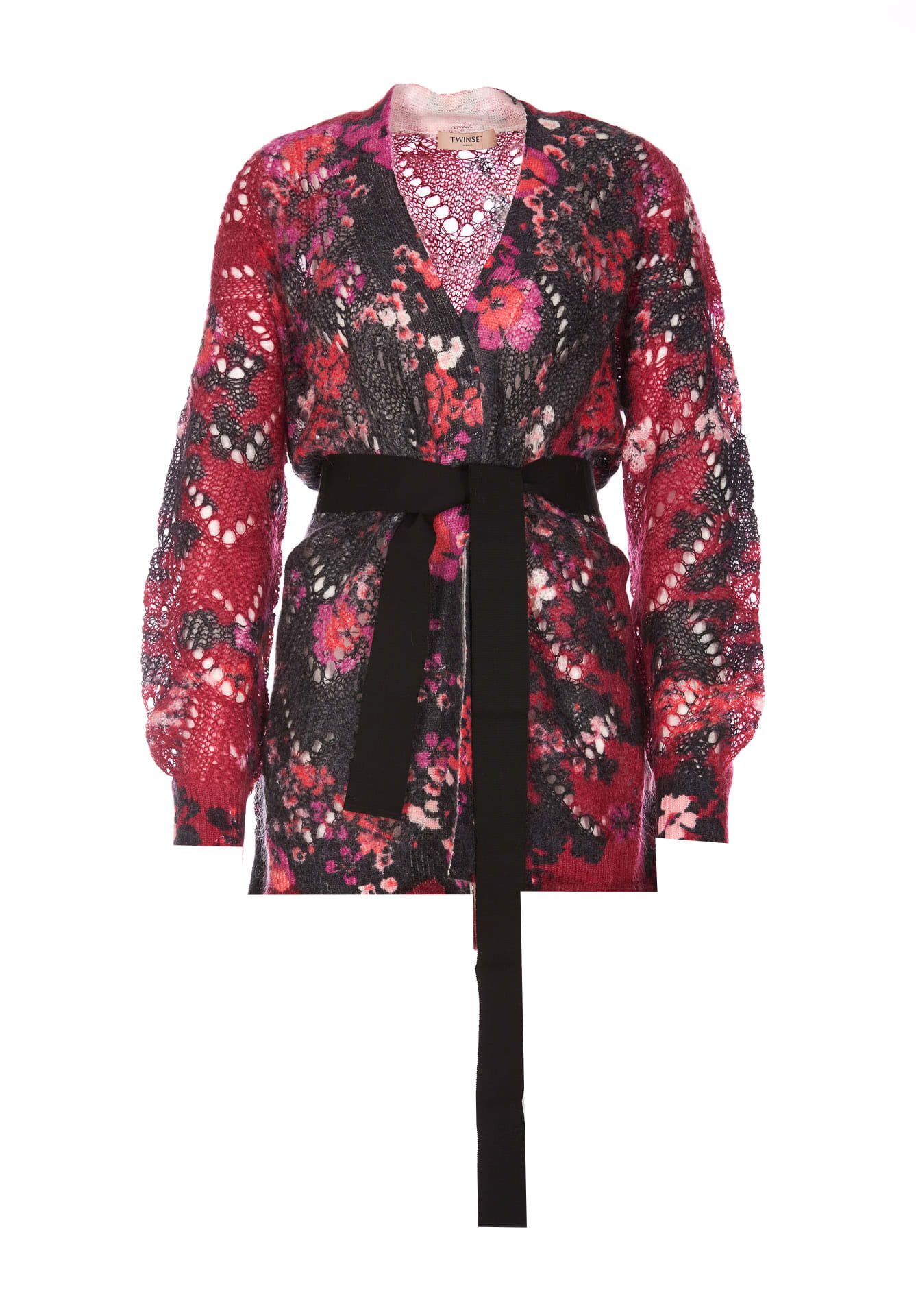 Twinset Oversized Cardigan Printed Mixed Mohair In Red