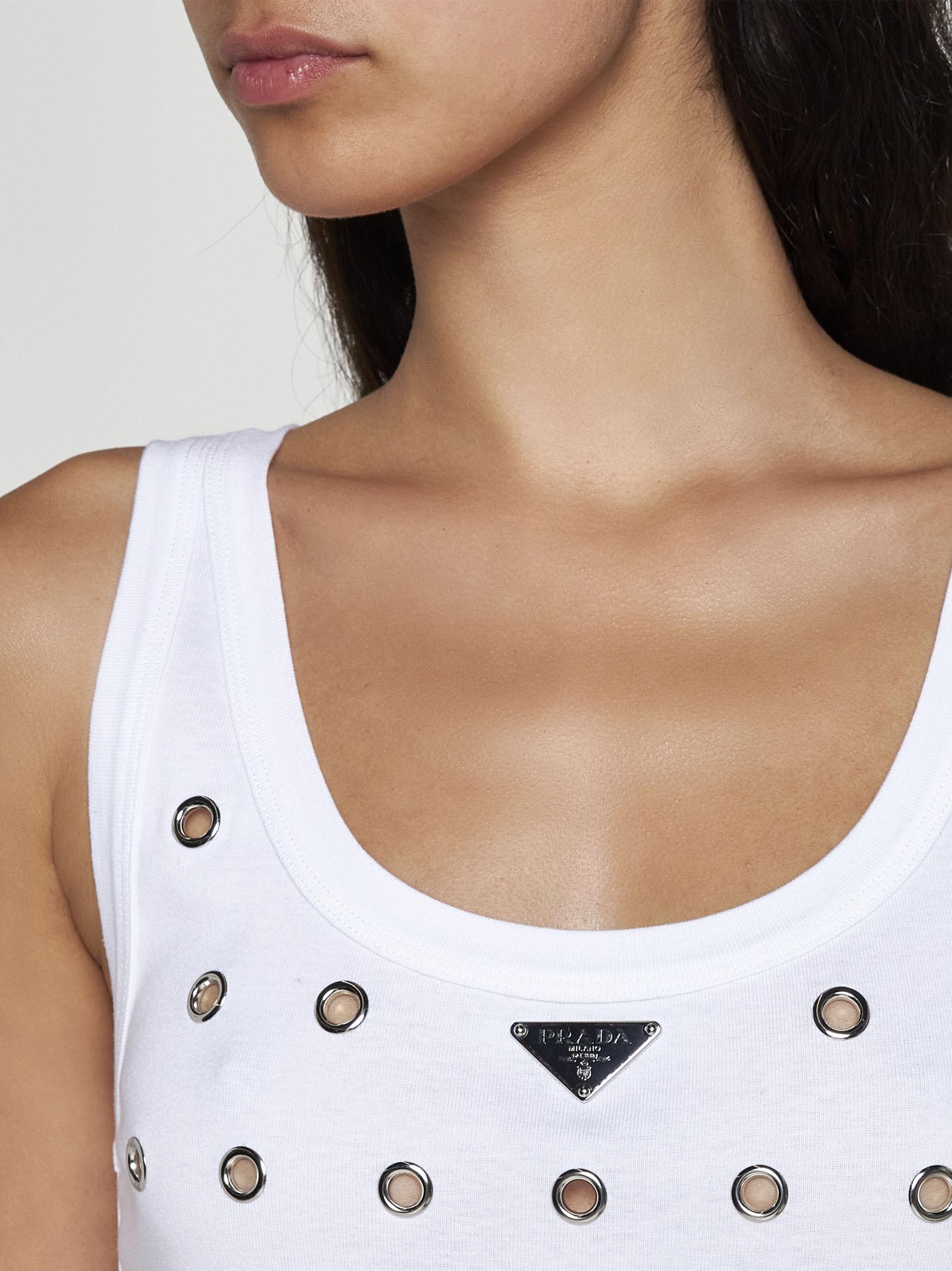 Shop Prada Cut-outs And Studs Cotton Top In White