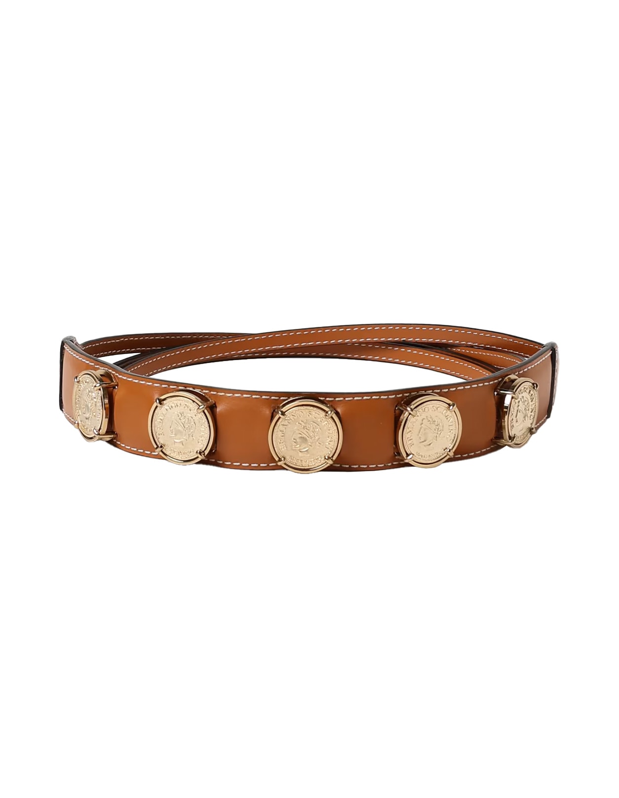 Ermanno Scervino Brown Belt With Golden Coins In Leather