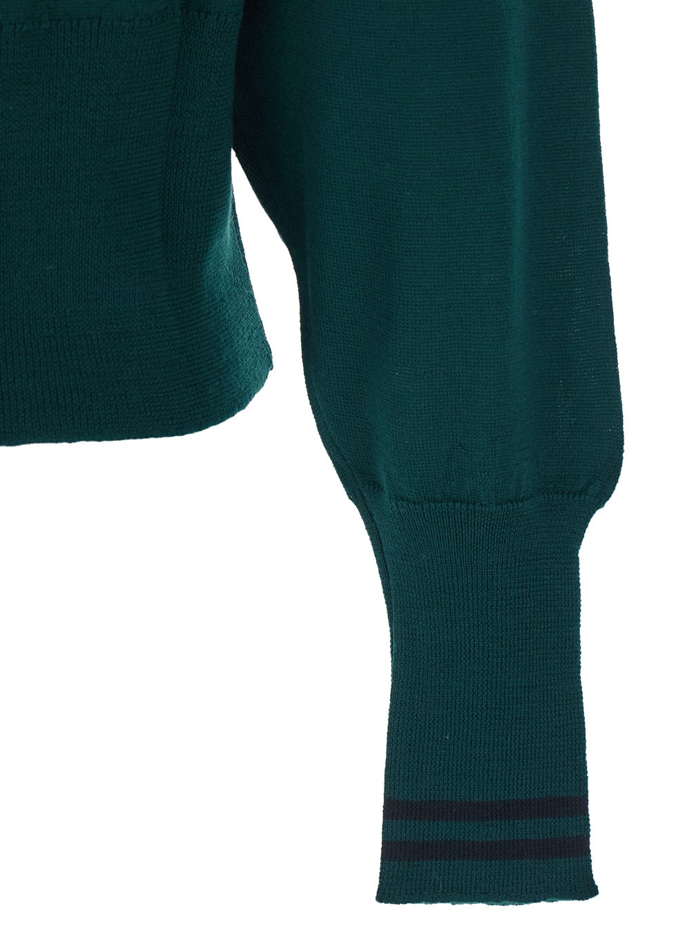 Merci Green Polo Shirt With Wide Classic Collar And Long-sleeve In Wool Woman In Green