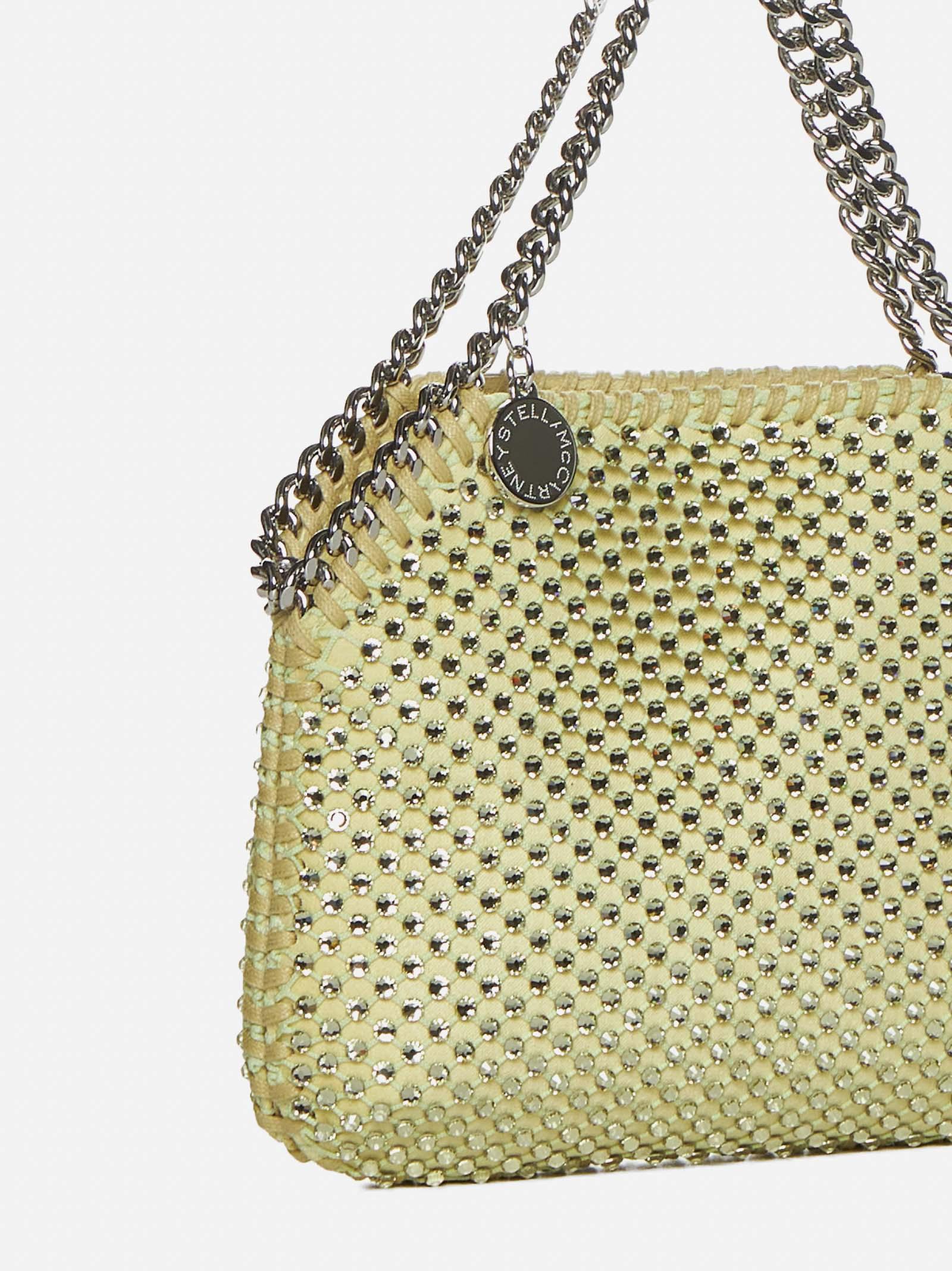 Shop Stella Mccartney Falabella Crystals & Mesh Mini Shoulder Bag In Lime