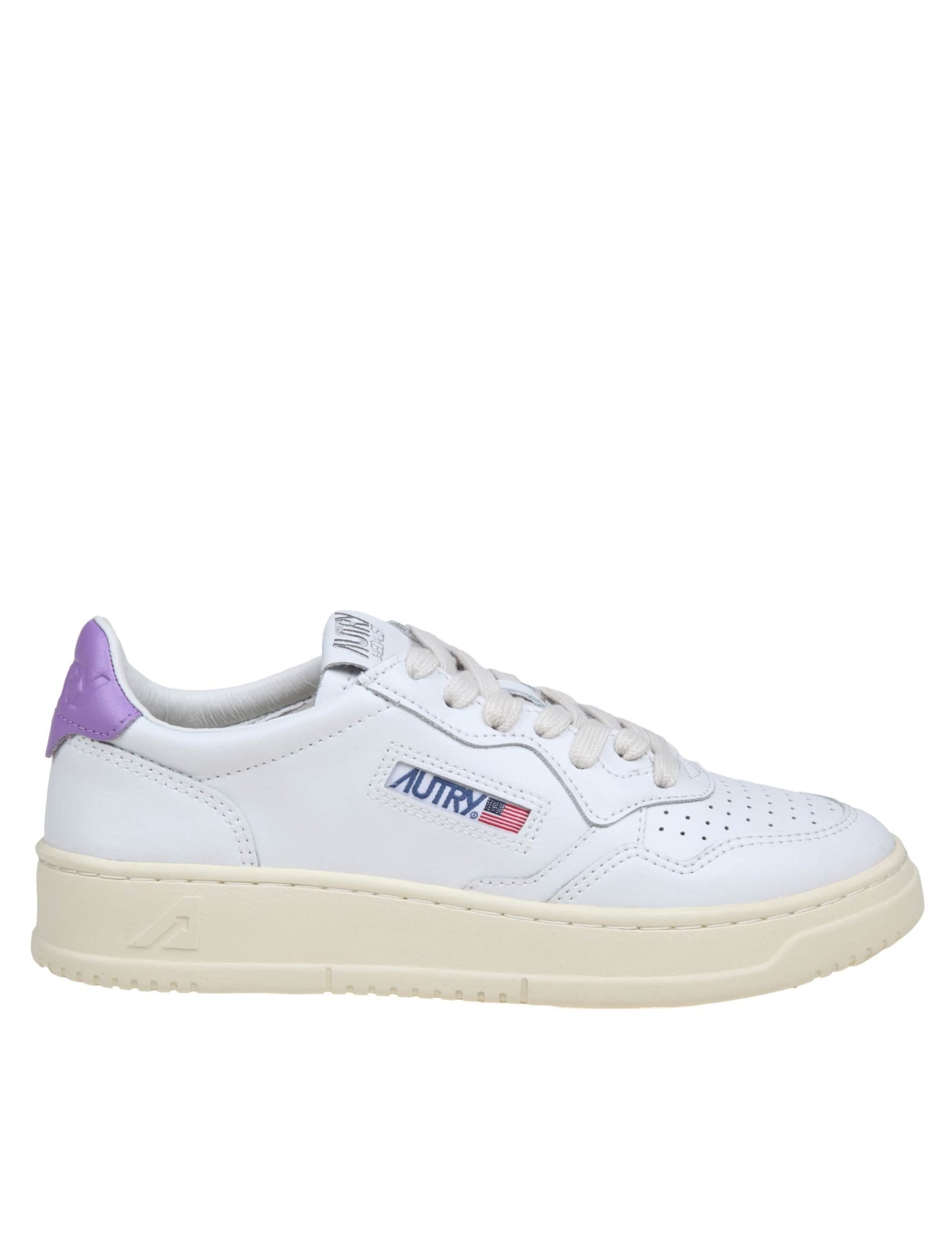 Shop Autry White And Lavender Leather Sneakers In White/lavender