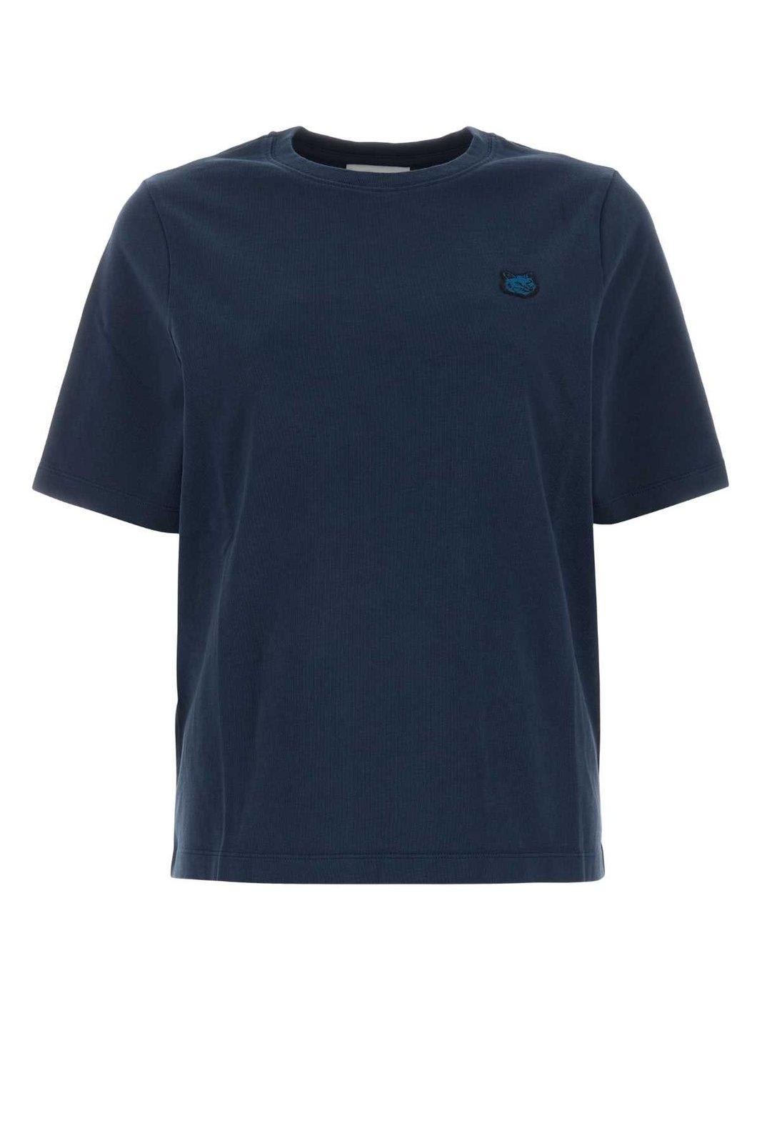 Shop Maison Kitsuné Fox Embroidered Crewneck T-shirt In Blue