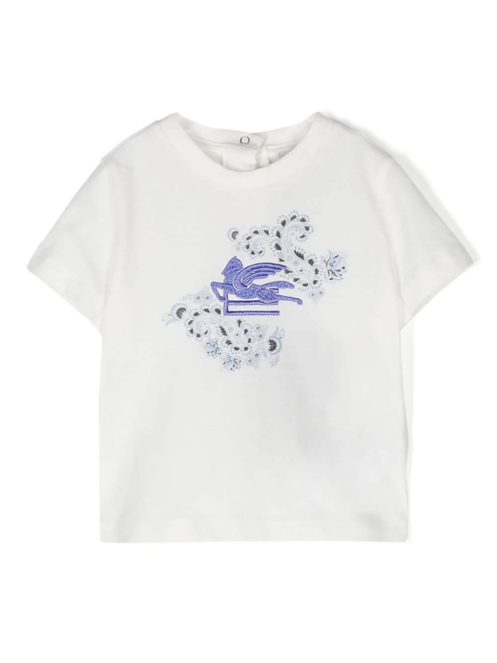 Etro Babies' White T-shirt With Light Blue Pegasus Motif