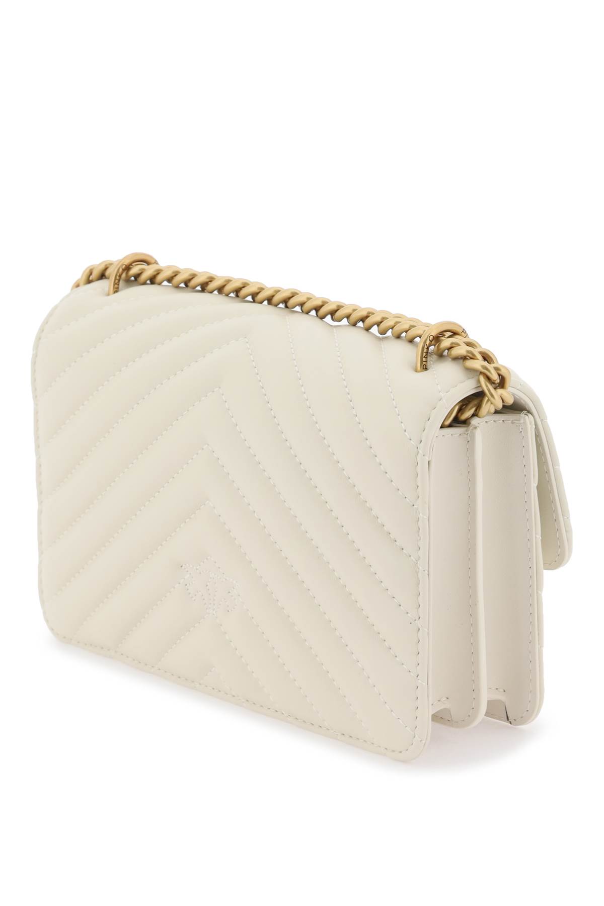 Shop Pinko Mini Love Bag One Chevron In Bianco Seta-antique Gold (white)