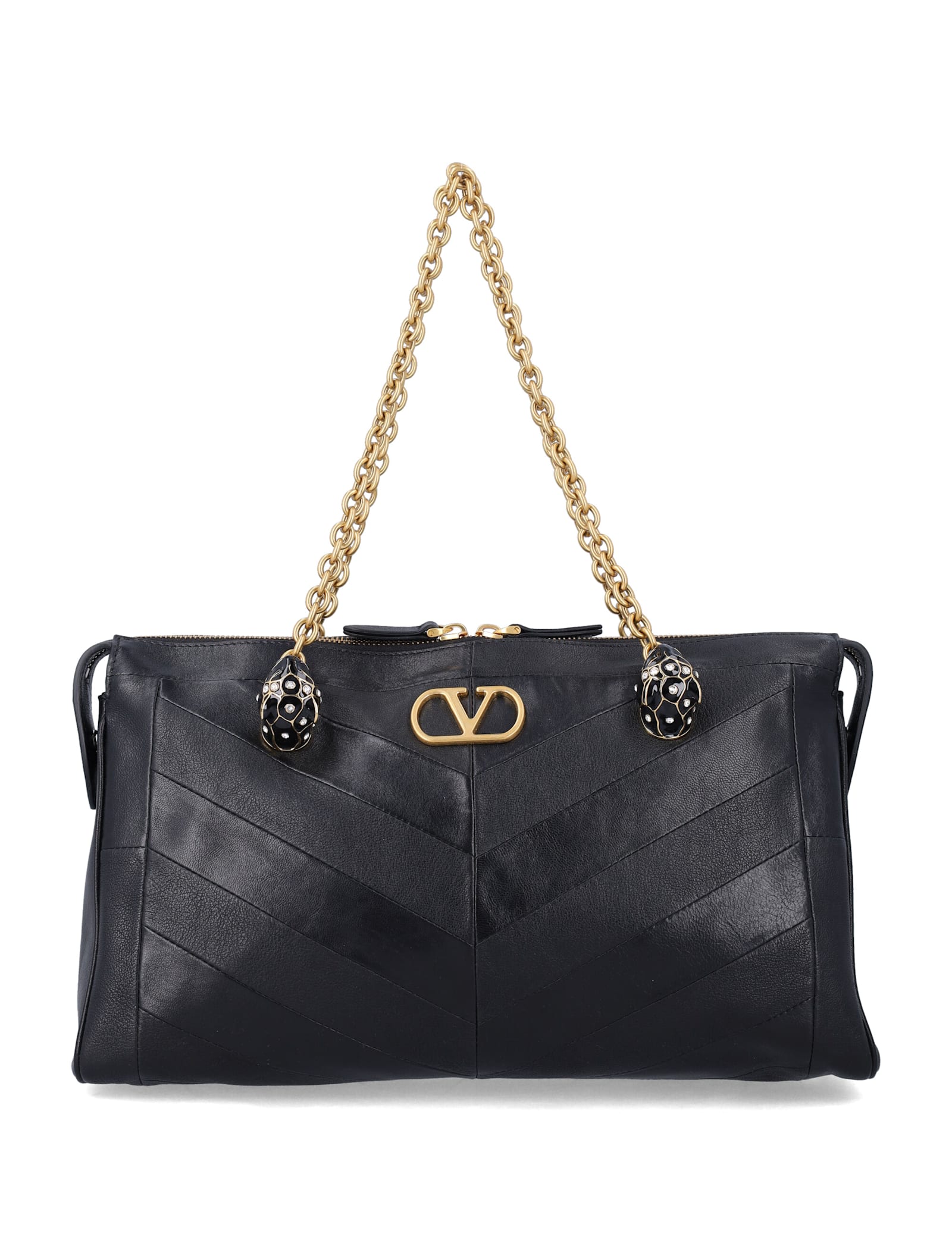 Valentino Garavani Panthea Patchwork Nappa Shoulder Bag In Black