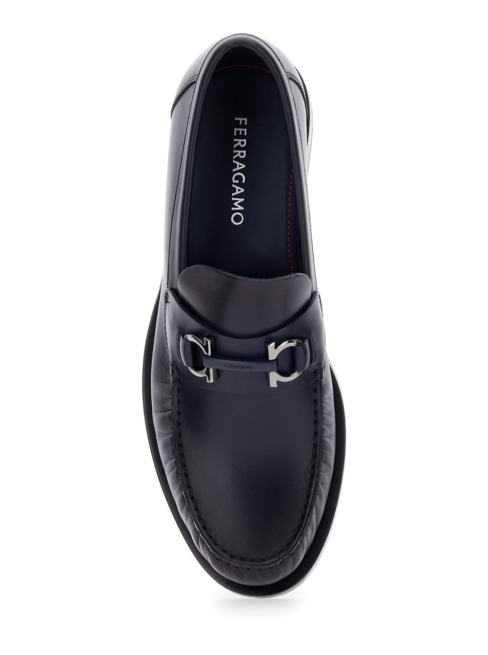 Shop Ferragamo Fort Blue Slip-on Loafers With Gancini Detail In Brushed Leather Man