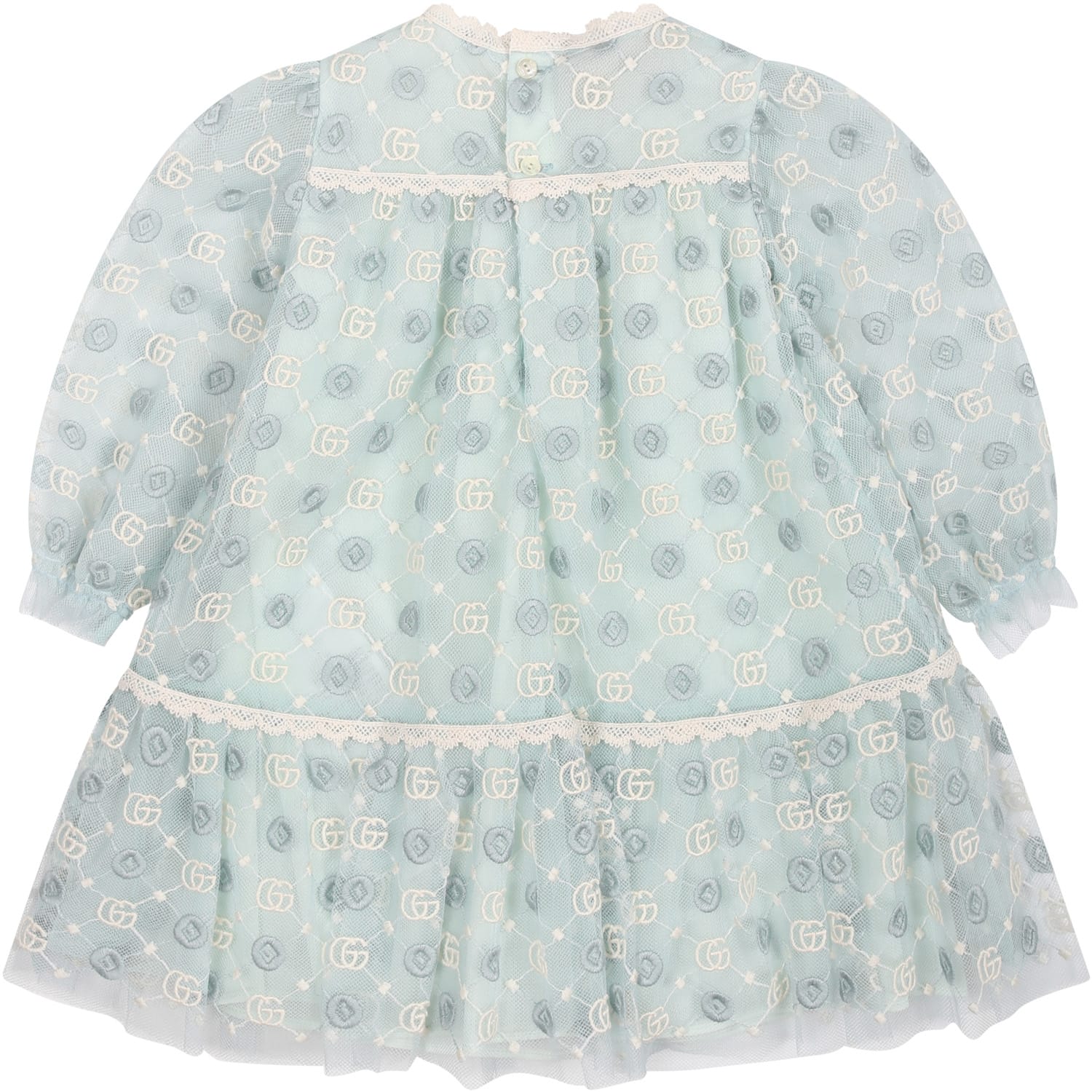 Shop Gucci Light Blue Dress For Baby Girl With Geometric Pattern And Double G
