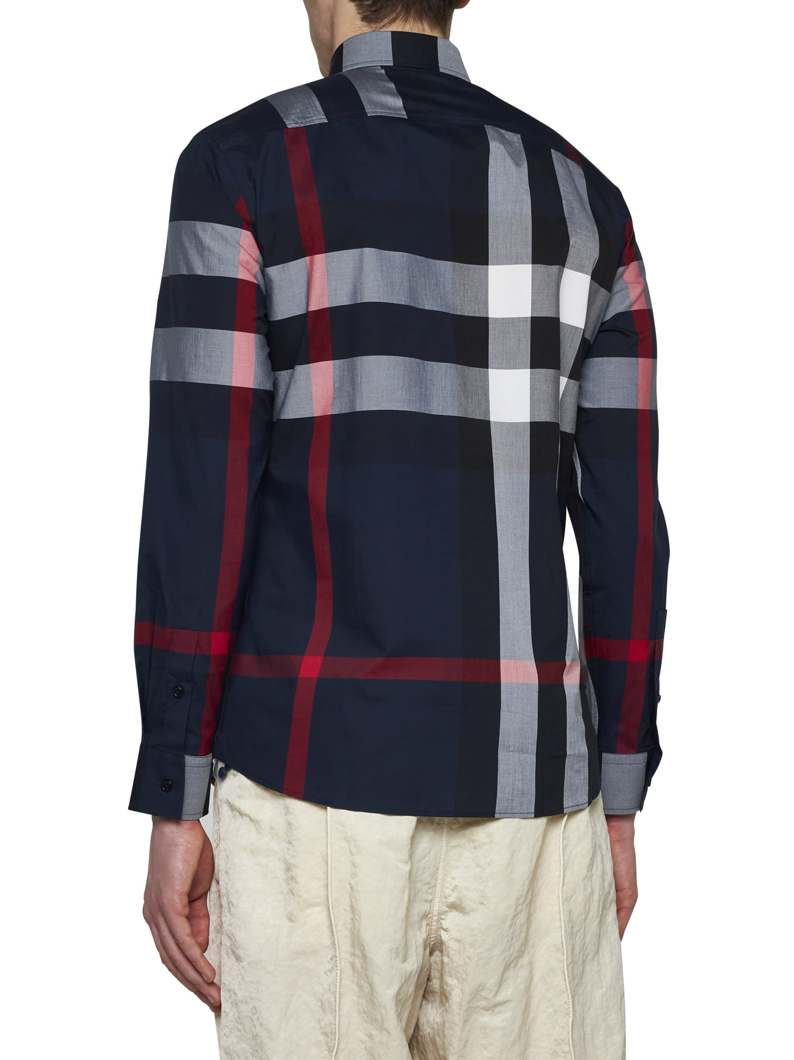 Shop Burberry Shirt In Navy Ip Check