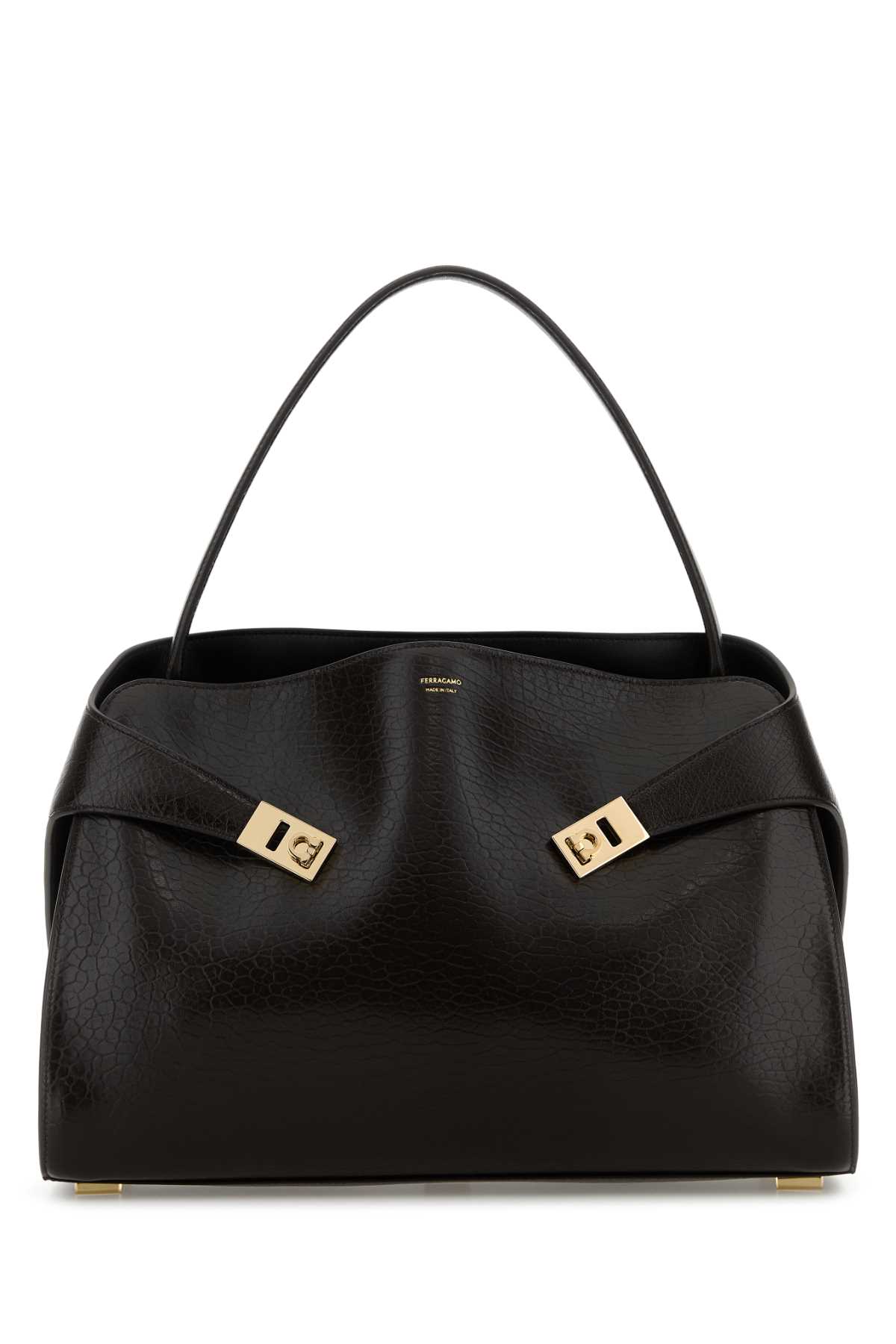 Ferragamo Dark Brown Leather Large Hug Soft Shoulder Bag In Black