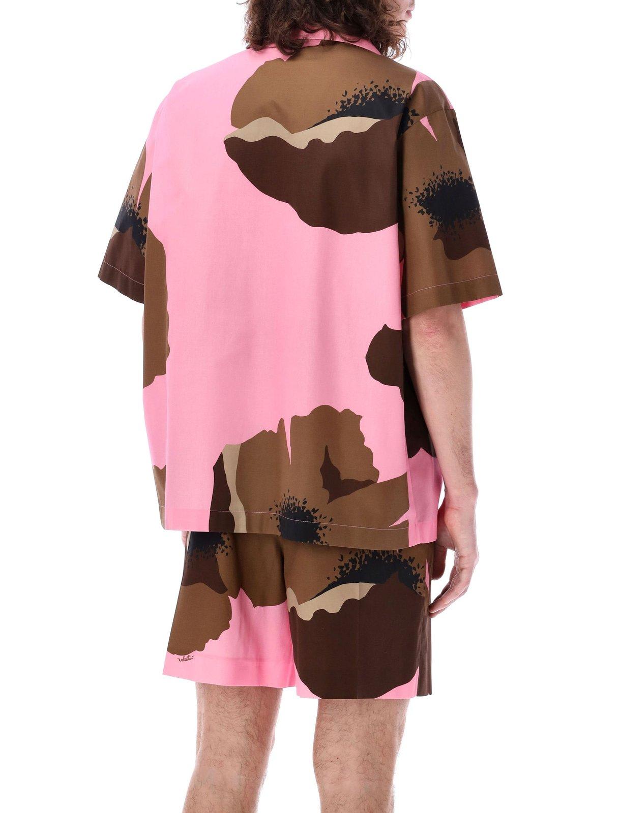 Shop Valentino Floral Printed Short-sleeved Shirt In Bubble/clay