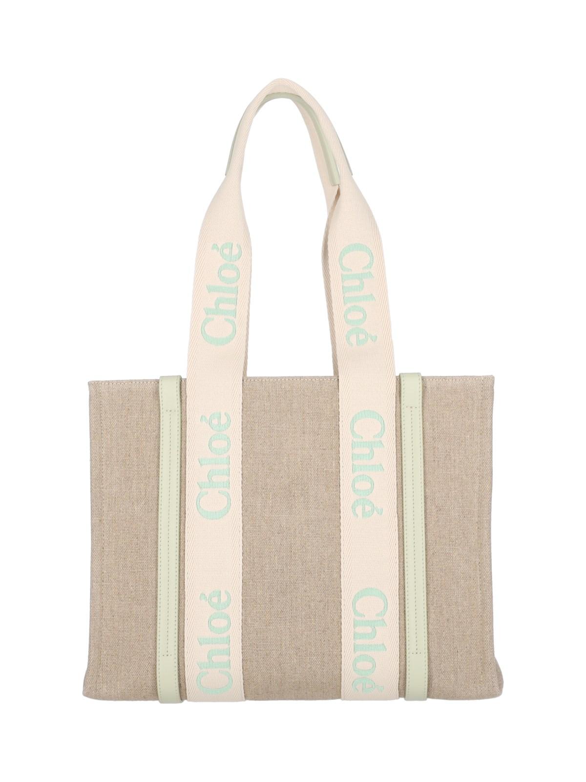 Shop Chloé Woody Medium Tote Bag In Beige