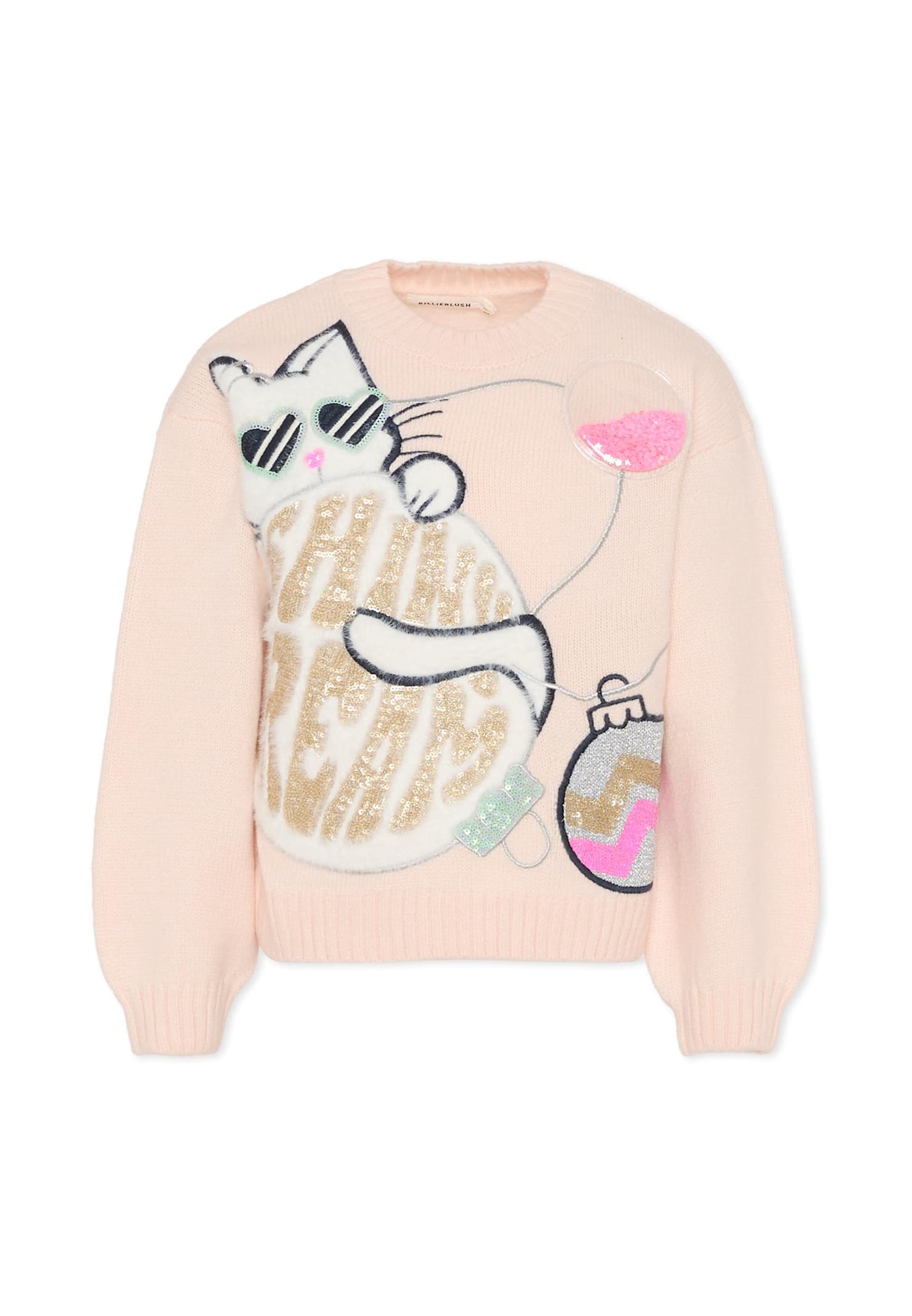 Billieblush Pink Sweater For Girl With Cat In Pink
