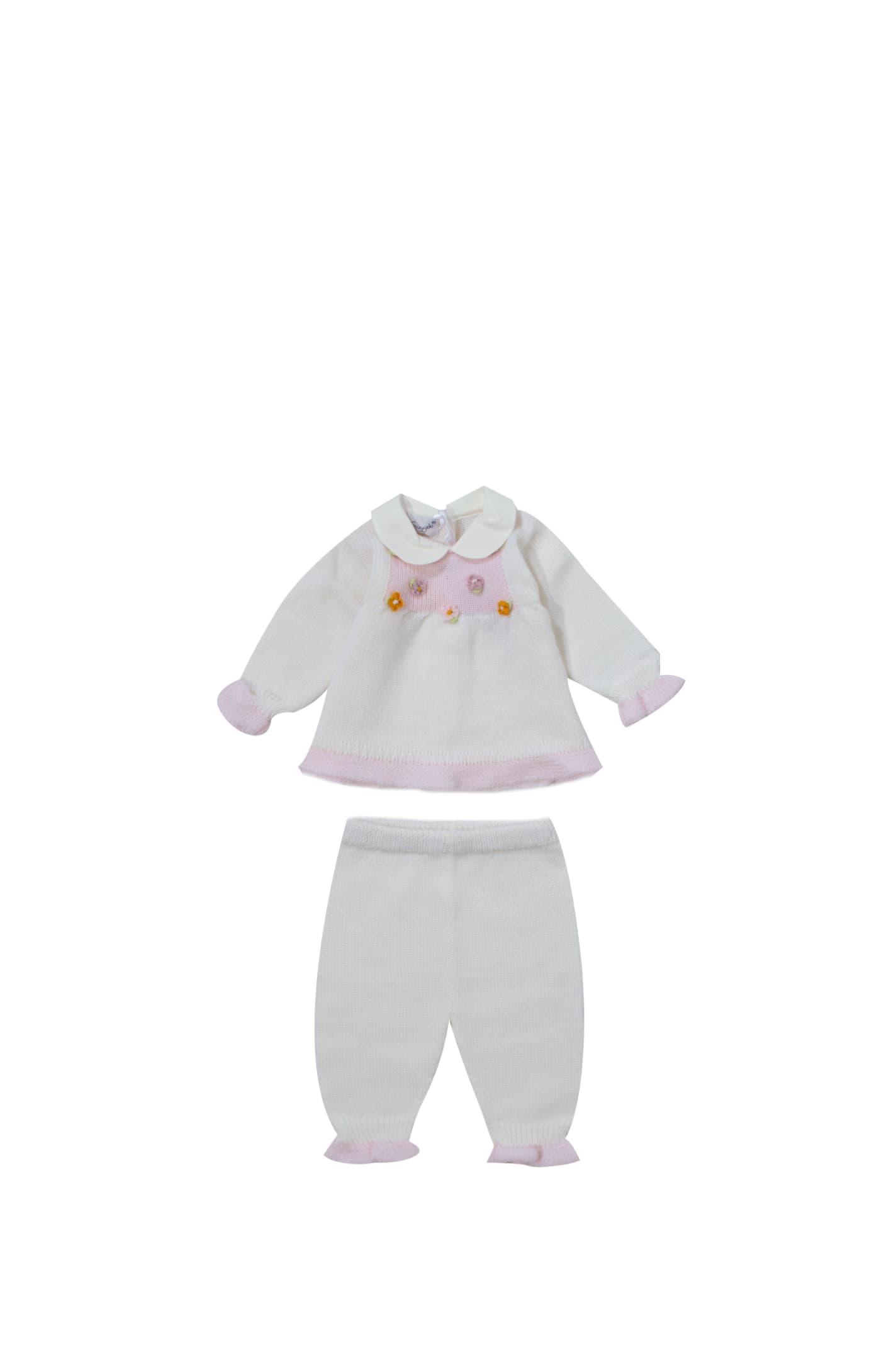Piccola Giuggiola Babies' Wool Knit Sweater And Pants In White