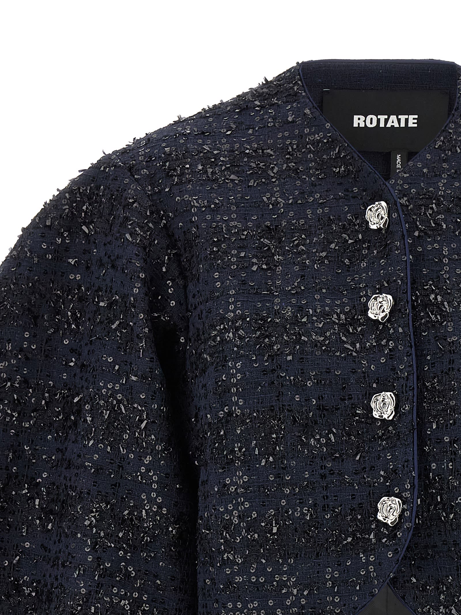 Rotate Birger Christensen Sequin-embellished Puff-sleeve Jacket In Blue