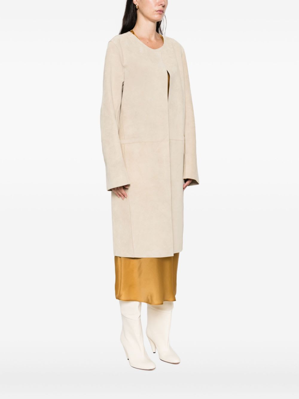 Totême Long Sleeve Suede Leather Coat In Neutral
