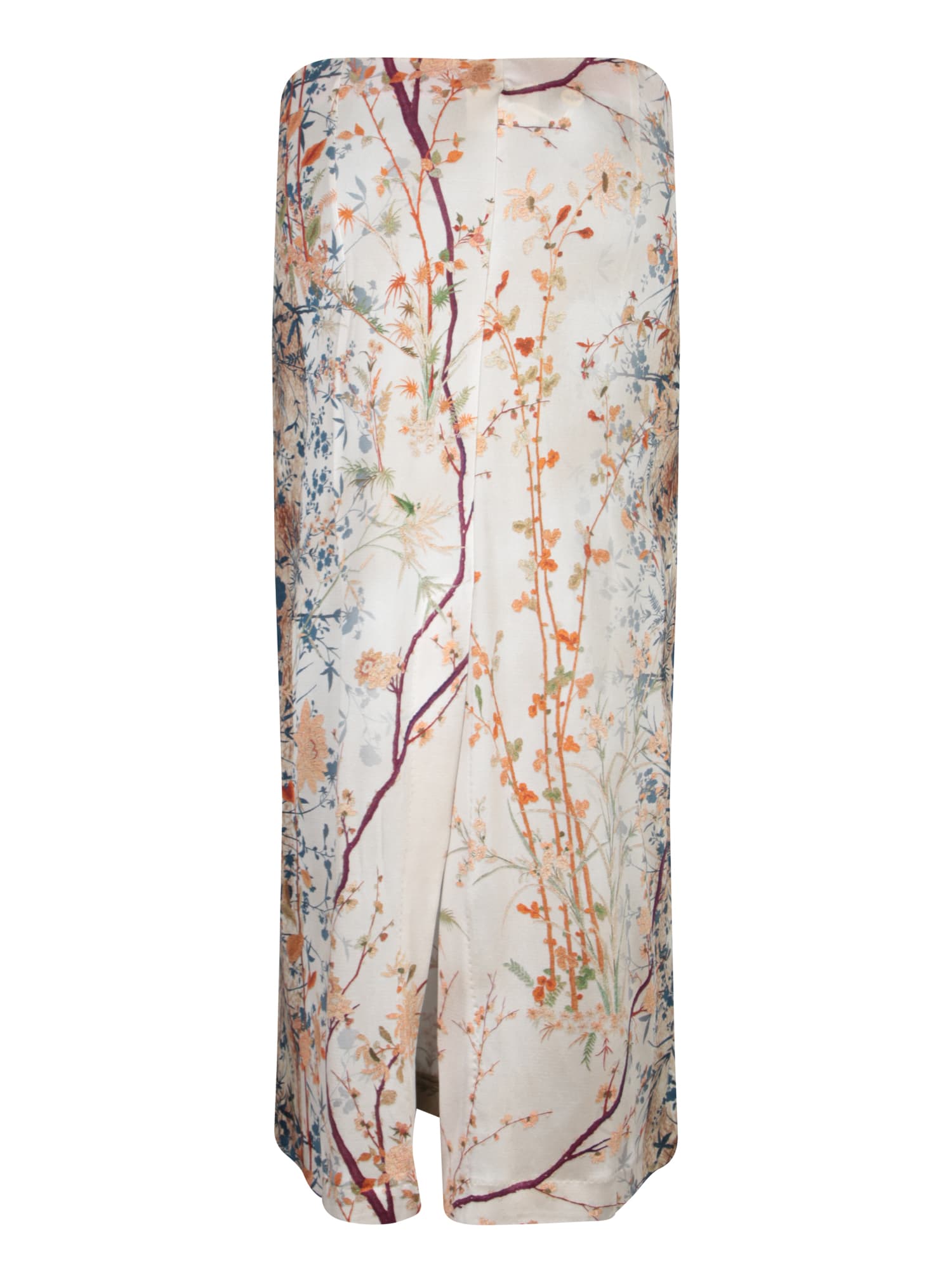 Shop Pierre-louis Mascia Febos Floral Beige Silk Midi Skirt