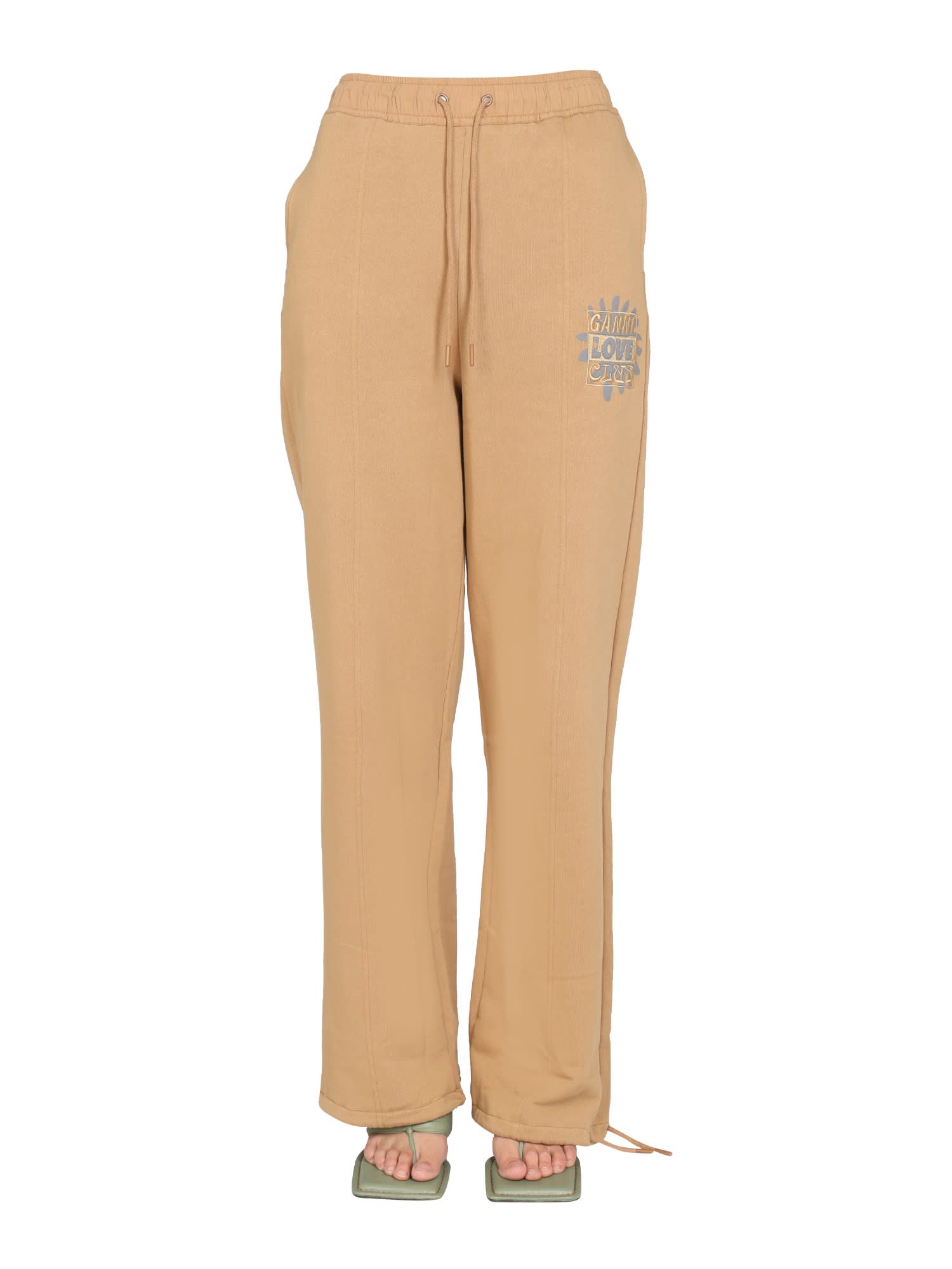 Ganni Jogging Pants With Logo Embroidery