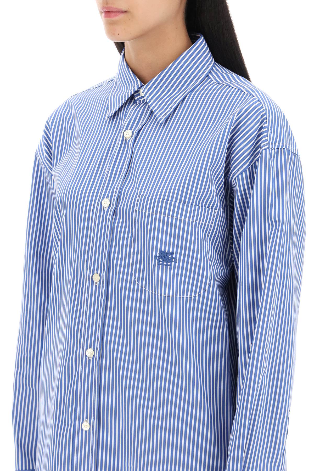 Shop Etro Striped Poplin Shirt In Blue (blue)