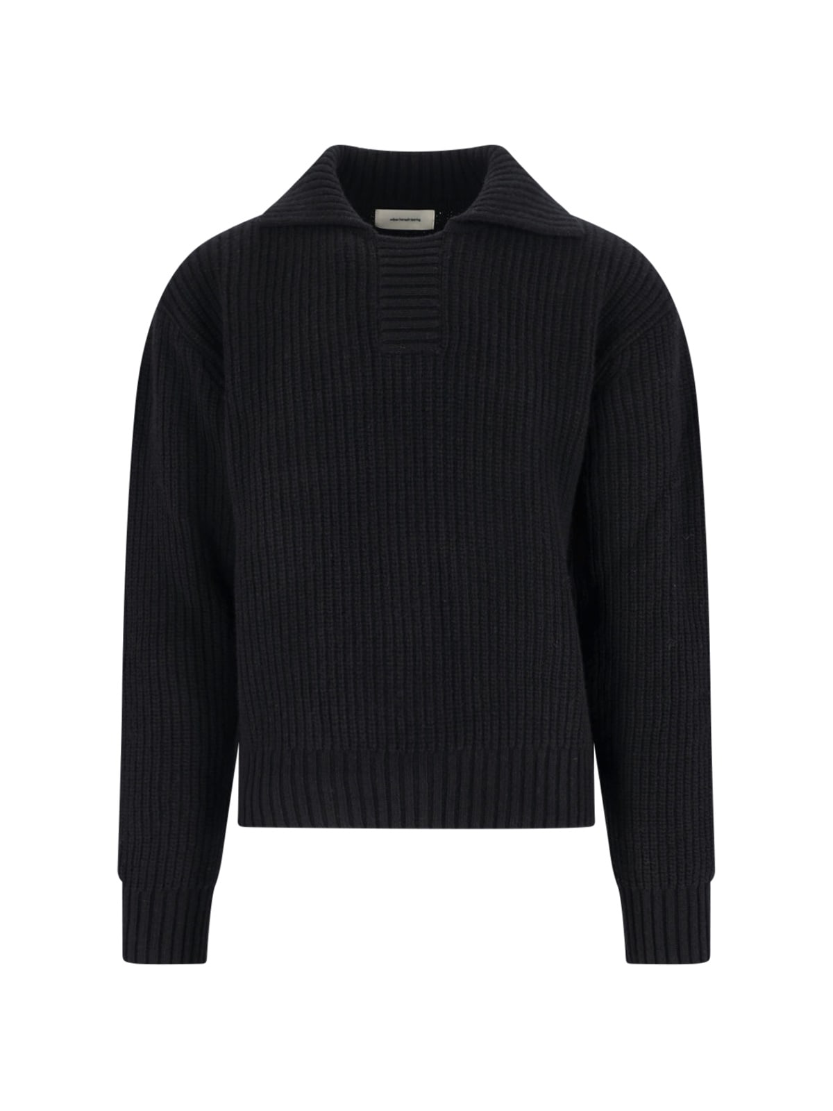 Mfpen Open Collar Ribbed Knit Sweater In Black
