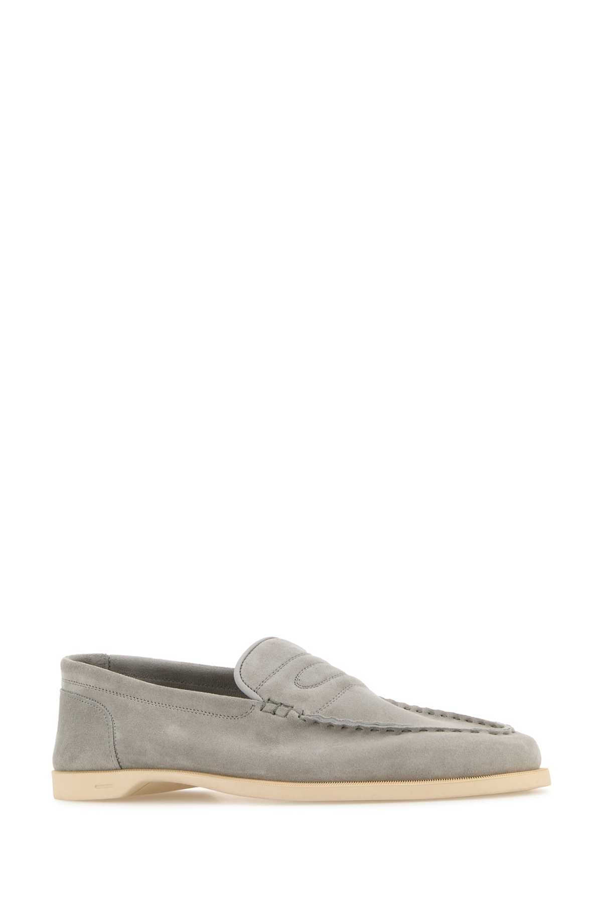 John Lobb Light Grey Suede Pace Loafers In Mist